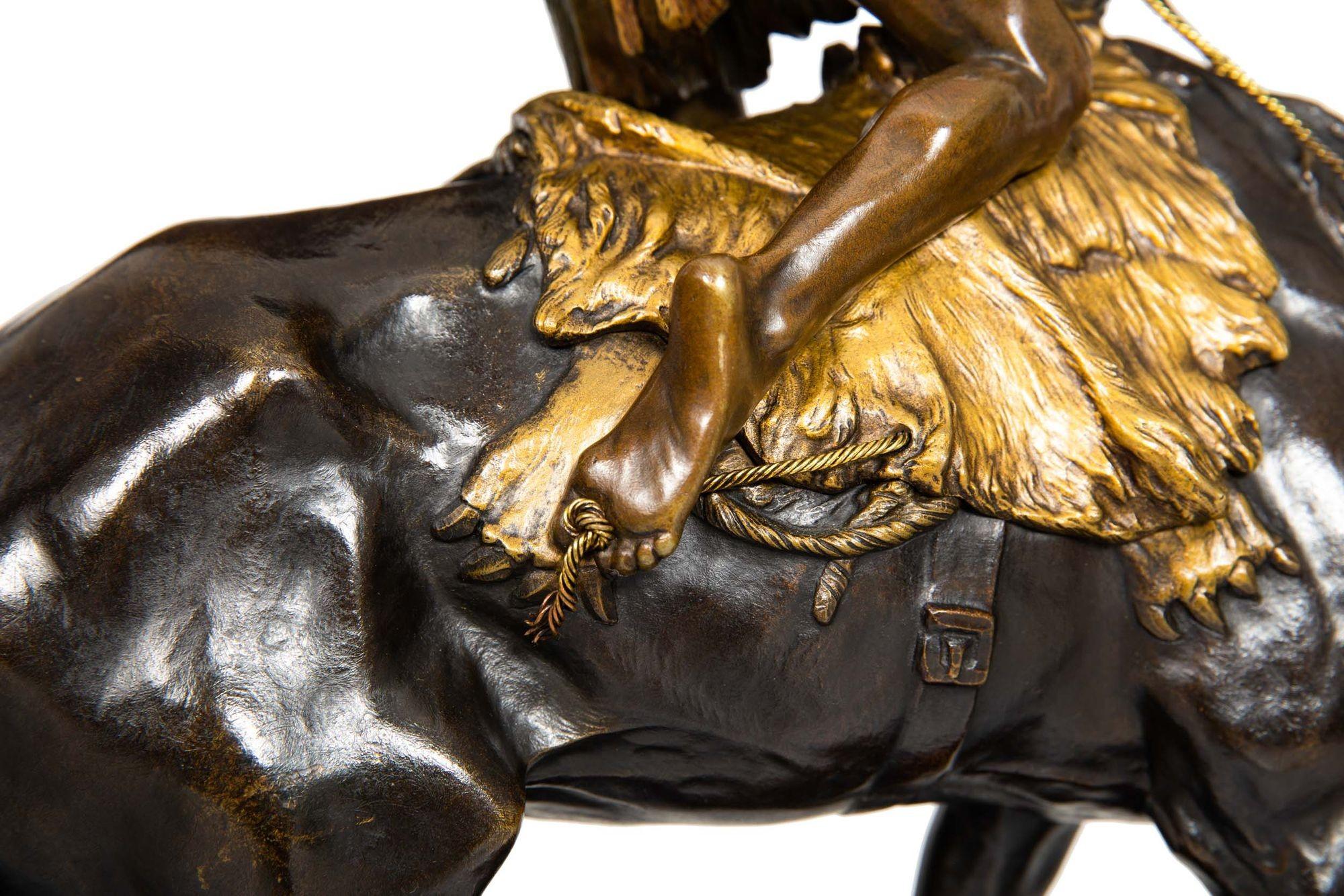Französische Art-déco-Bronze-Skulptur einer amerikanischen Ureinwohner auf Pferd Edouard Drouot, Art déco im Angebot 13