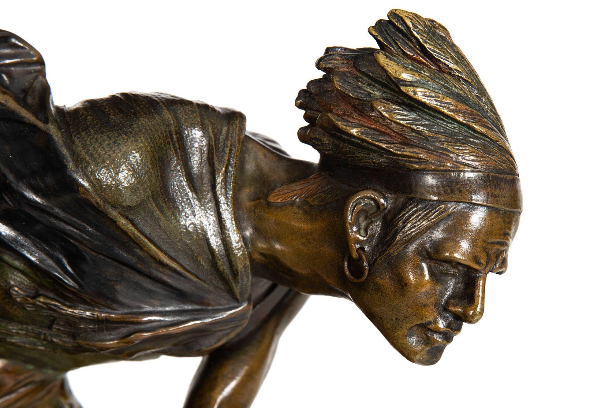 Französische Art-déco-Bronze-Skulptur einer amerikanischen Ureinwohner auf Pferd Edouard Drouot, Art déco im Angebot 15
