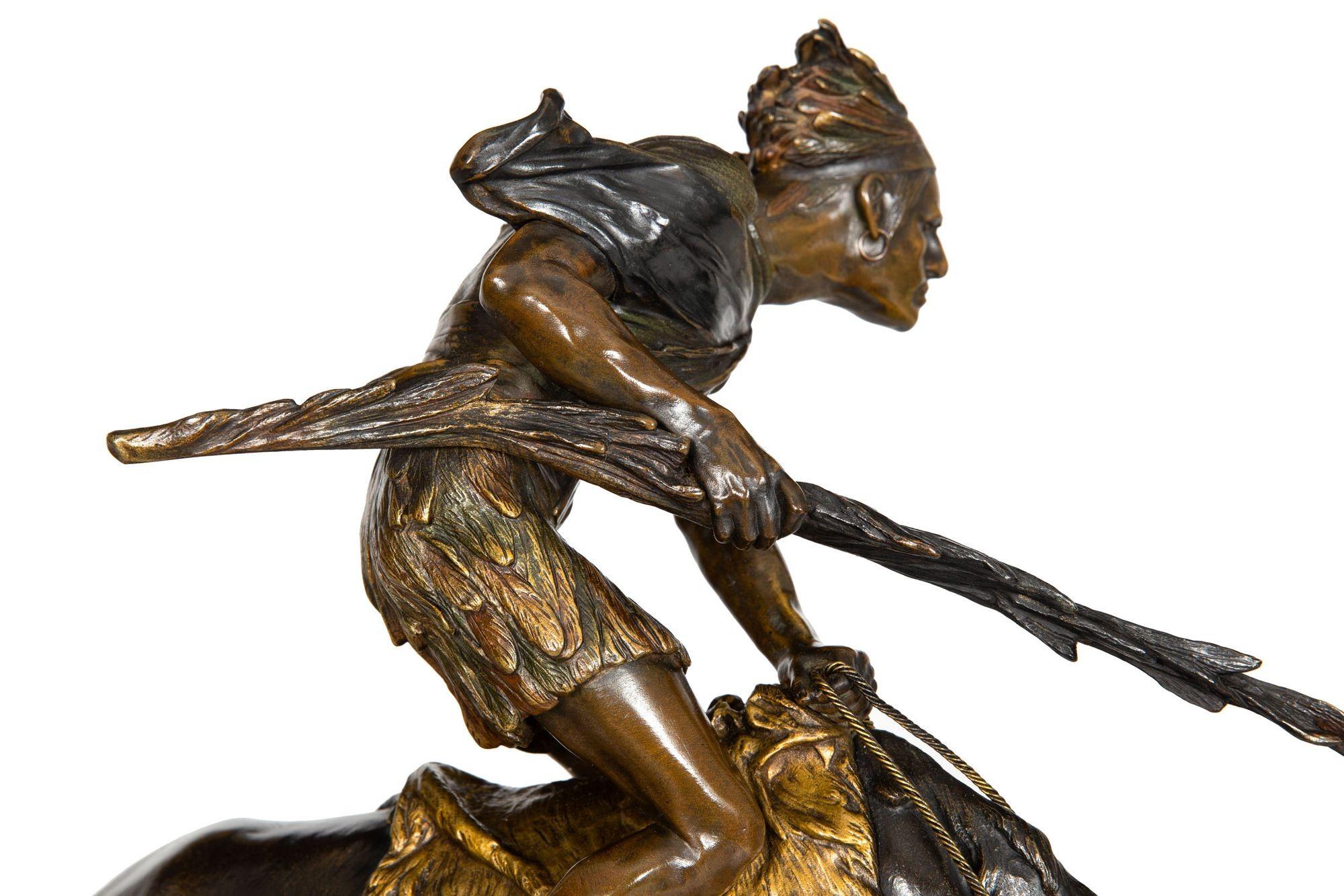 Französische Art-déco-Bronze-Skulptur einer amerikanischen Ureinwohner auf Pferd Edouard Drouot, Art déco im Angebot 6