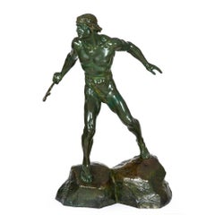 French Art Deco Bronze Sculpture of a Warrior by Ernest Diosi, circa 1940