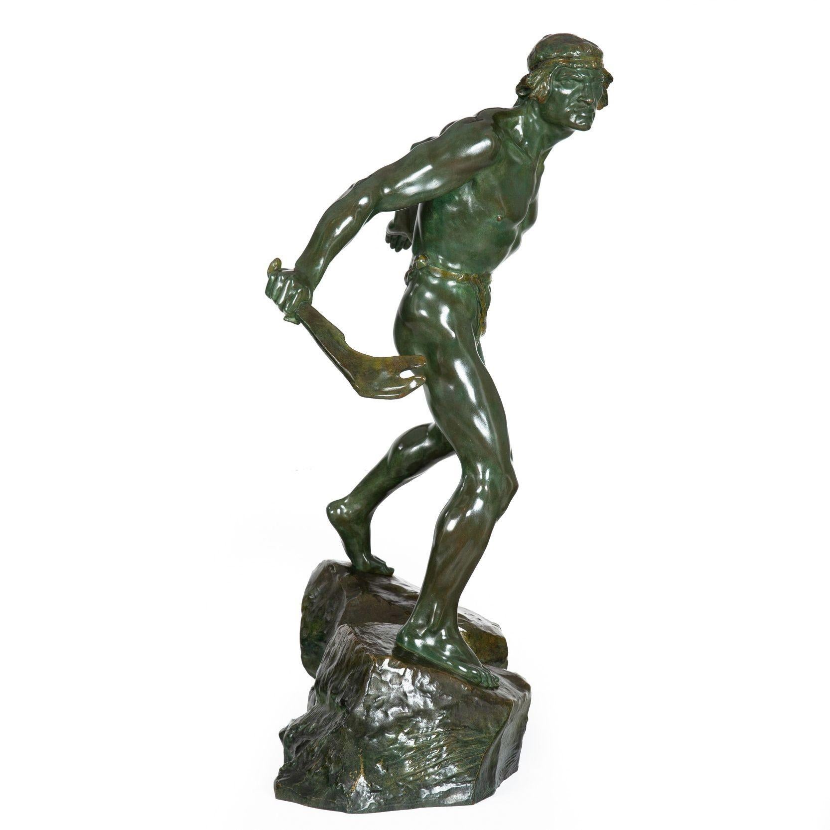 Bronze Sculpture en bronze Art déco d'un guerrier par Ernest Diosi, circa 1940 en vente