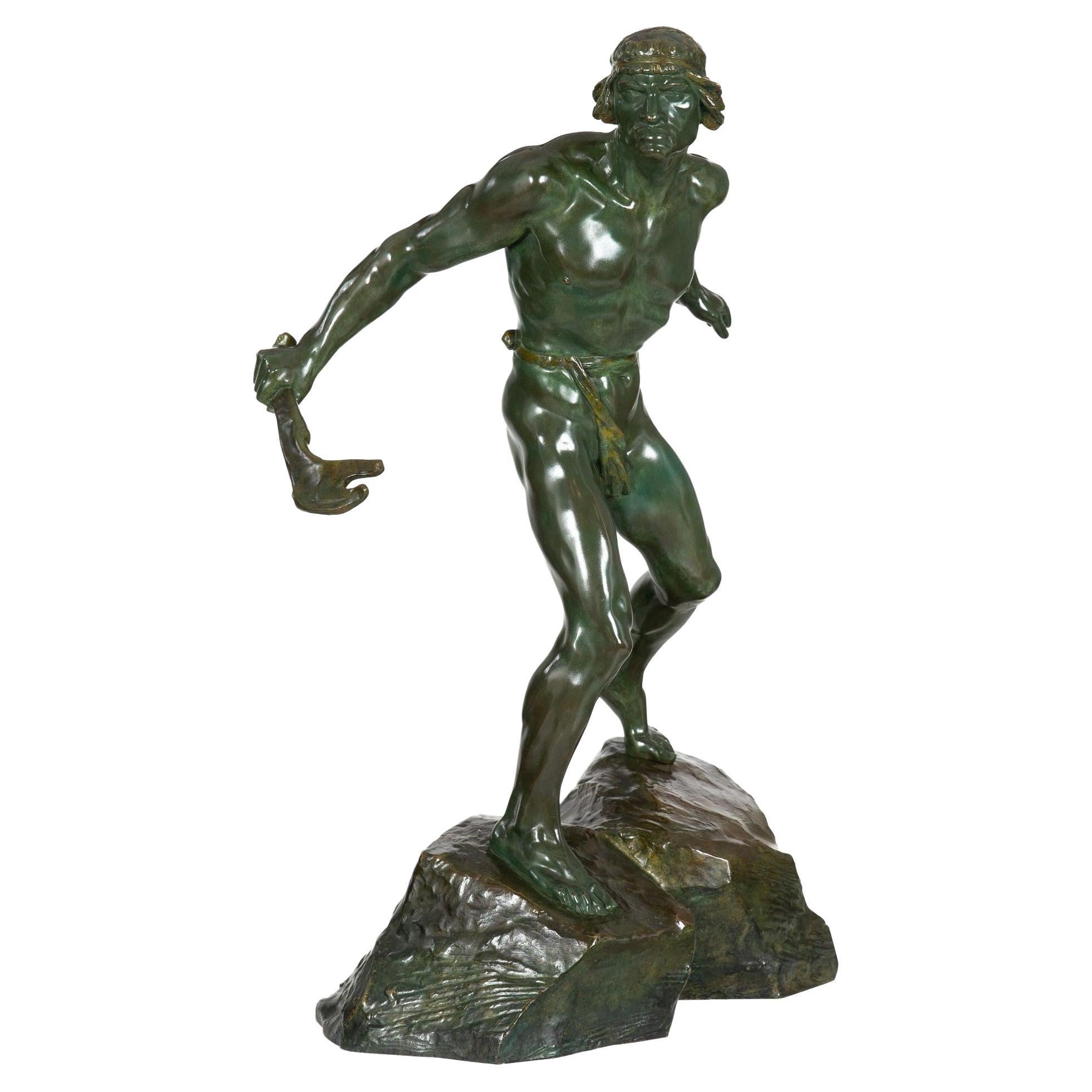 Sculpture en bronze Art déco d'un guerrier par Ernest Diosi, circa 1940