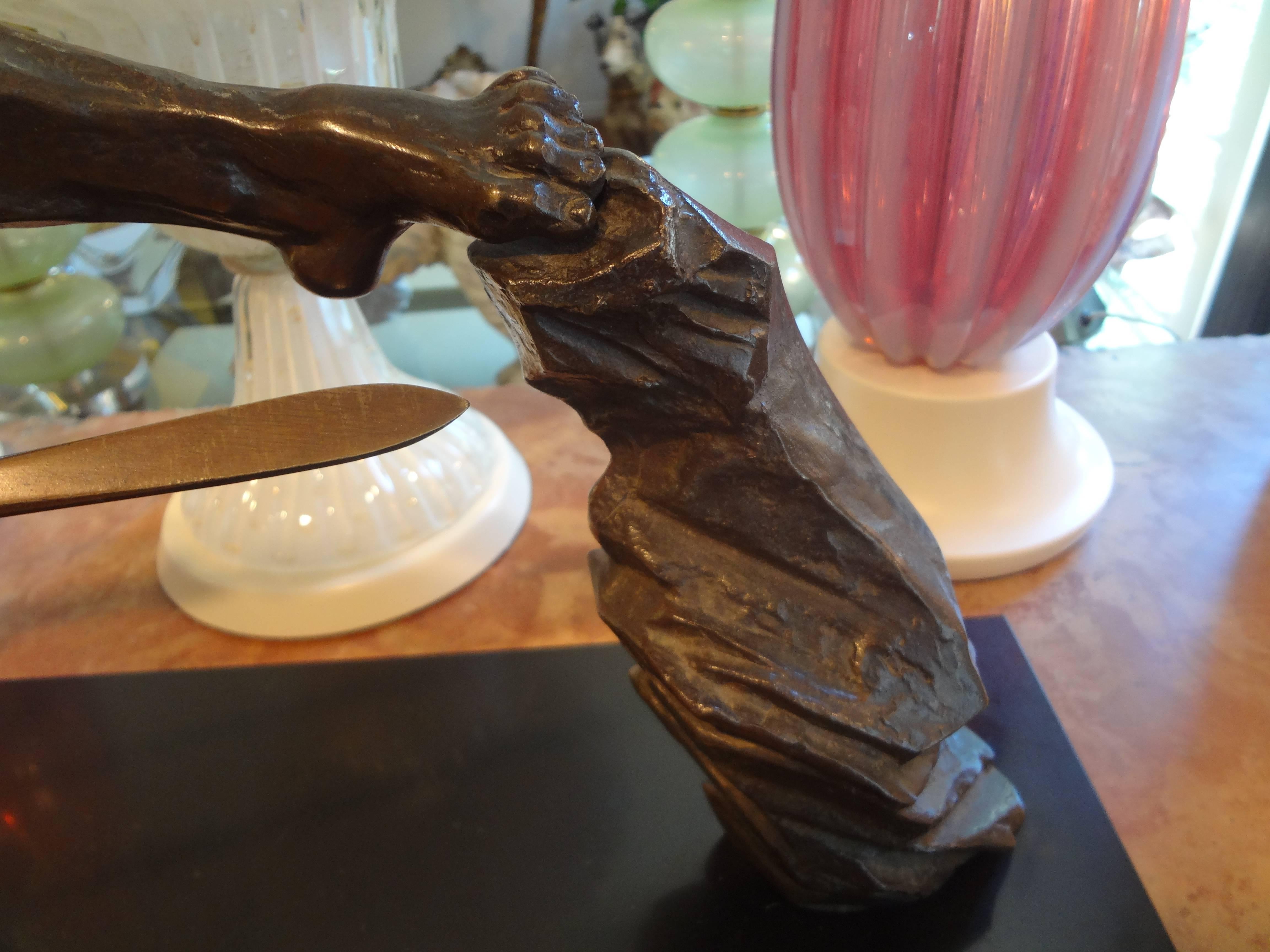 Mid-20th Century French, Art Deco Bronze Sculpture of an Athlete on a Marble Base For Sale