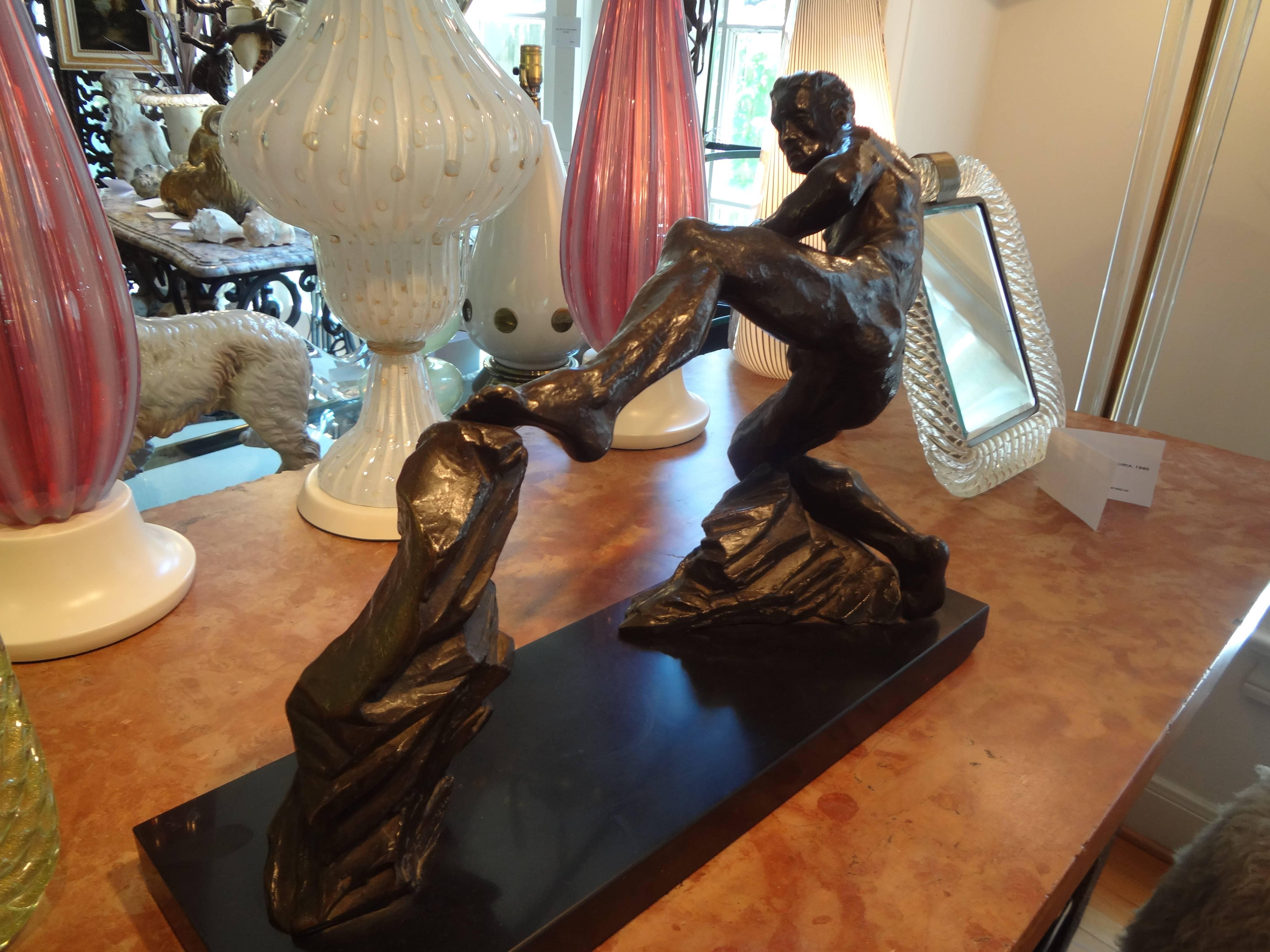 French, Art Deco Bronze Sculpture of an Athlete on a Marble Base For Sale 3