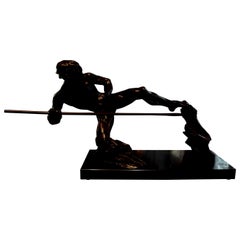 French Art Deco Bronze Sculpture of an Athlete on a Marble Base