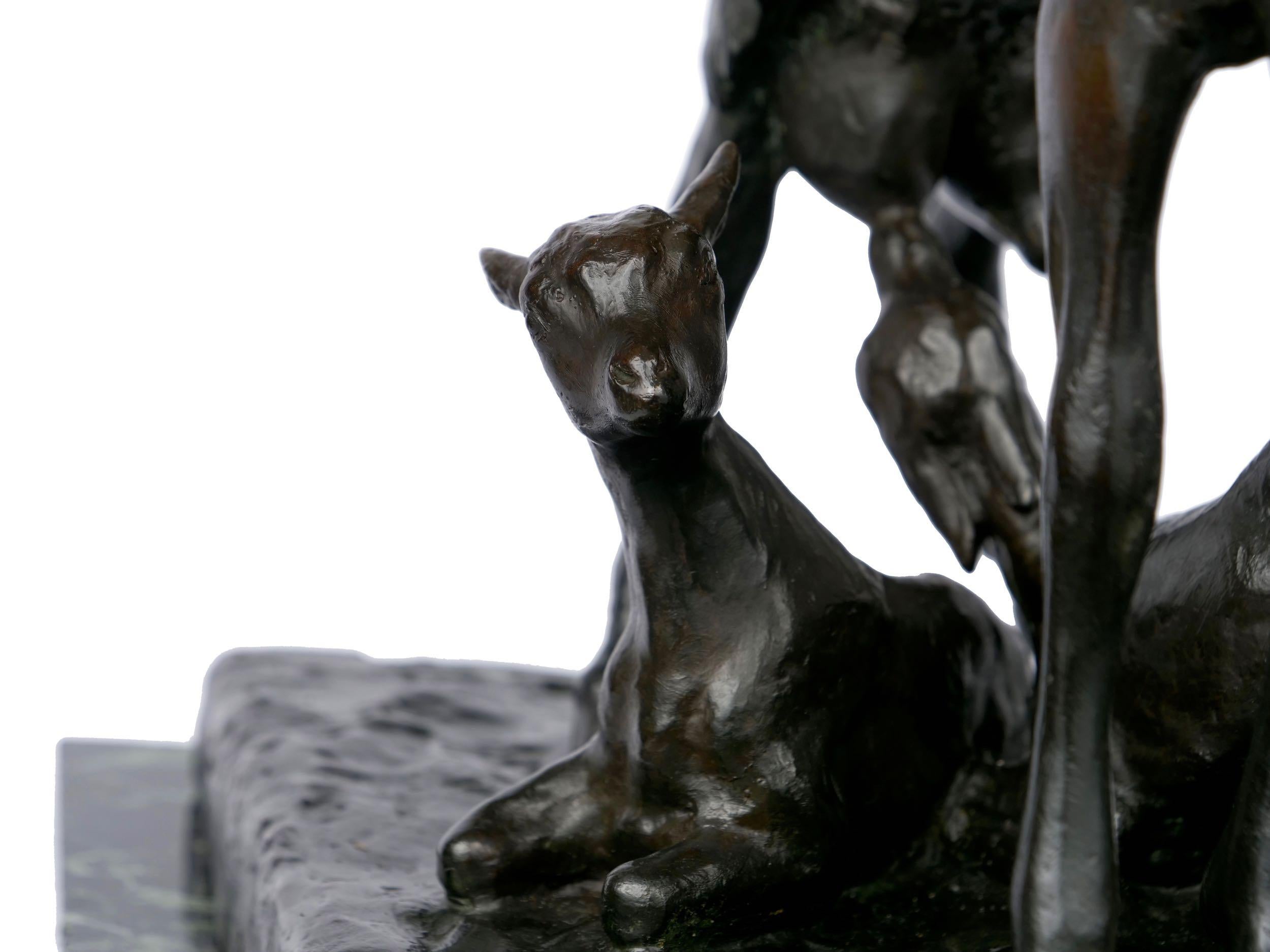 French Art Deco Bronze Sculpture of Goat Family by Georges Vacossin 12