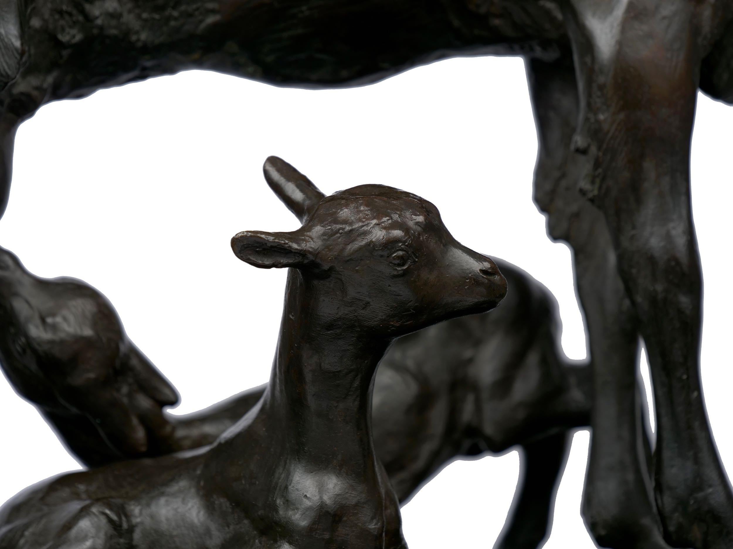 French Art Deco Bronze Sculpture of Goat Family by Georges Vacossin 13