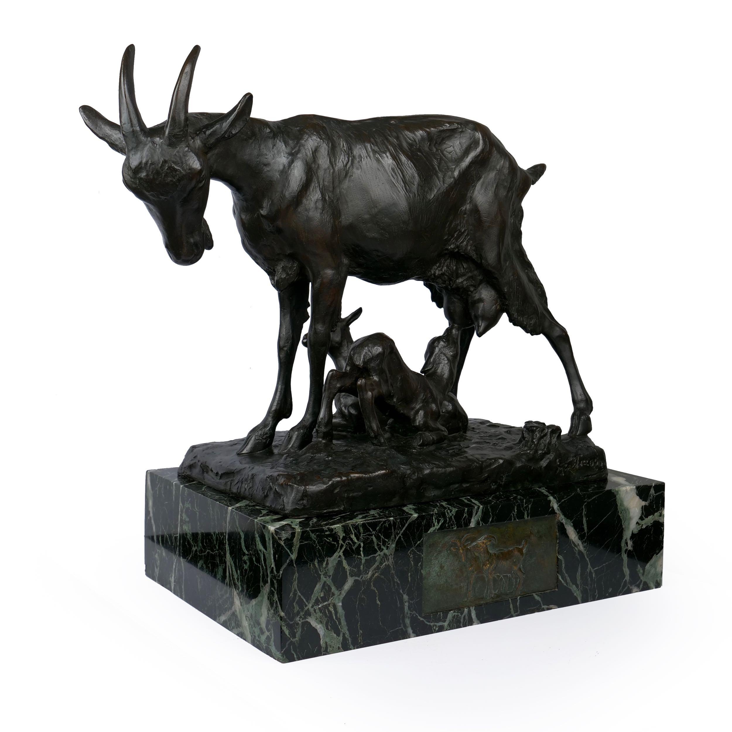 French Art Deco Bronze Sculpture of Goat Family by Georges Vacossin In Good Condition In Shippensburg, PA