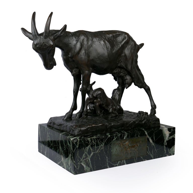 French Art Deco Bronze Sculpture of Goat Family by Georges Vacossin In Good Condition For Sale In Shippensburg, PA