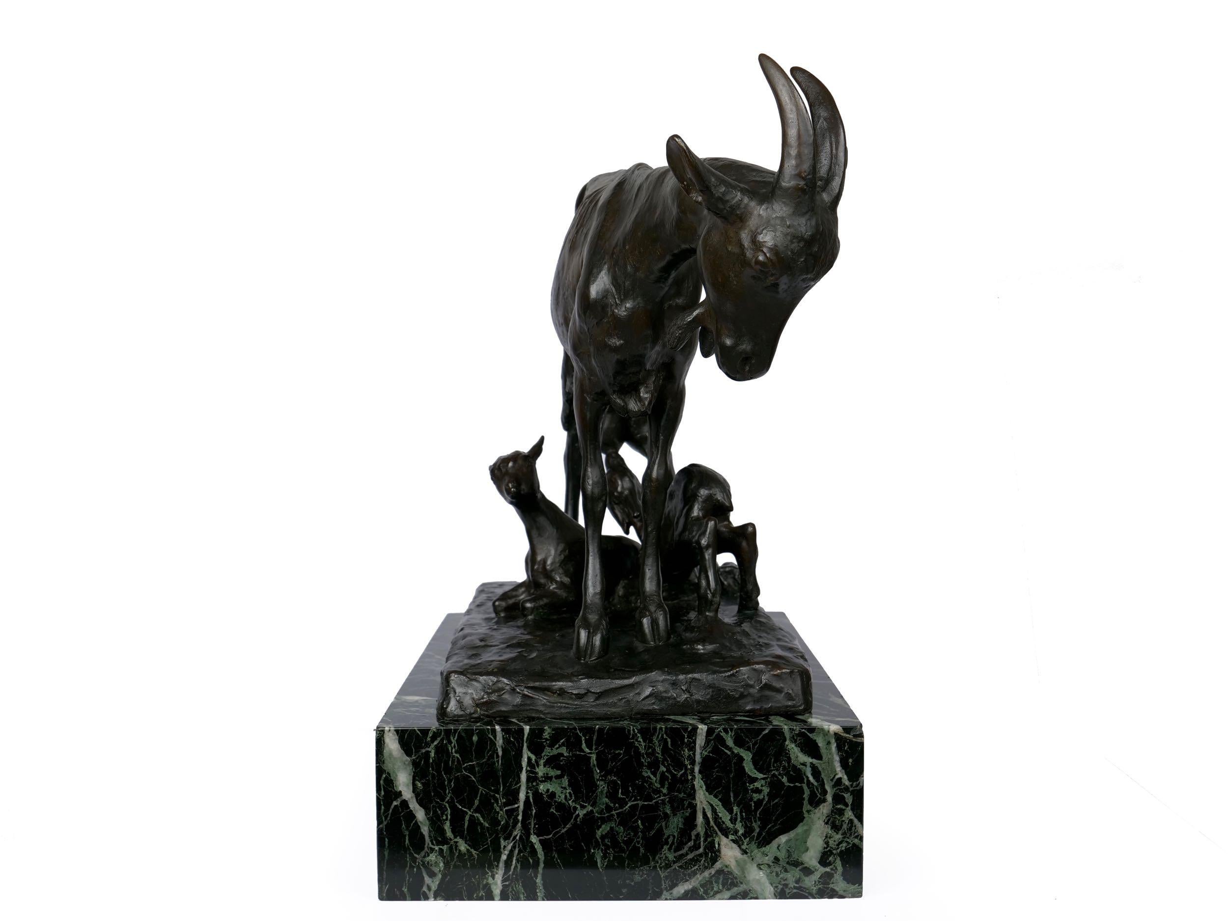 19th Century French Art Deco Bronze Sculpture of Goat Family by Georges Vacossin
