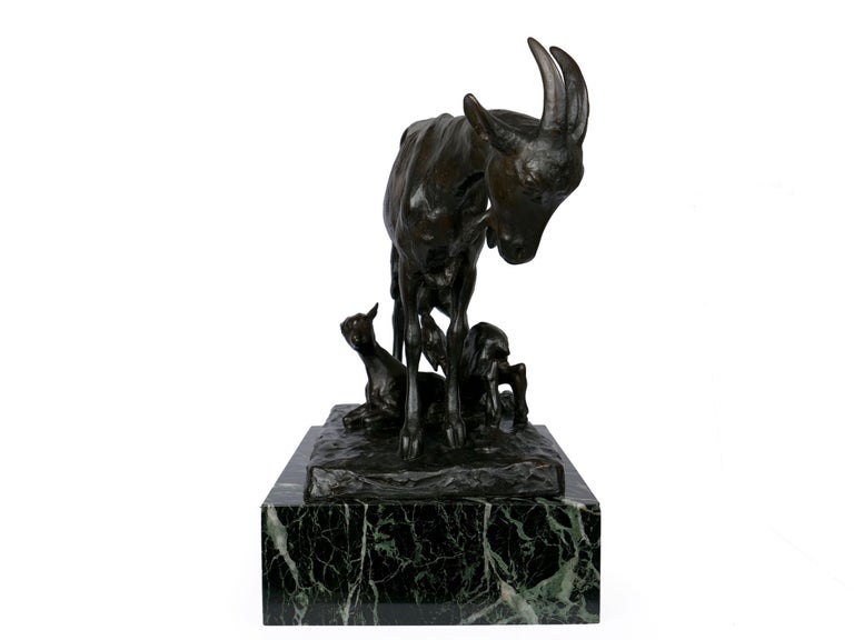 19th Century French Art Deco Bronze Sculpture of Goat Family by Georges Vacossin For Sale