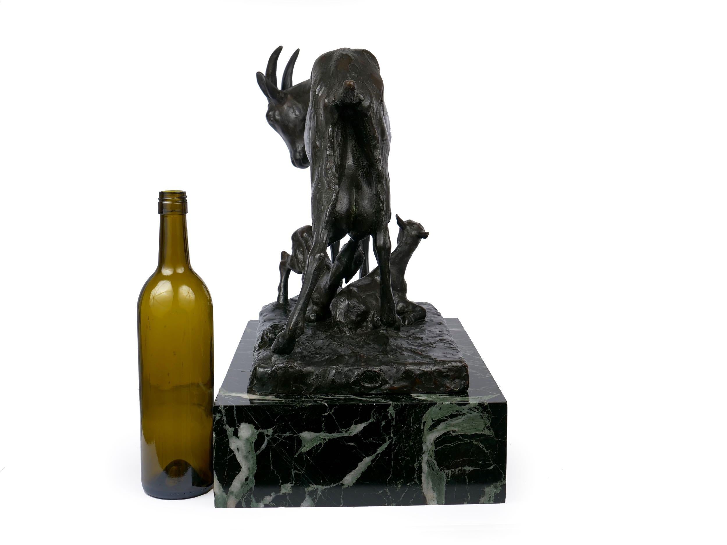 French Art Deco Bronze Sculpture of Goat Family by Georges Vacossin 1