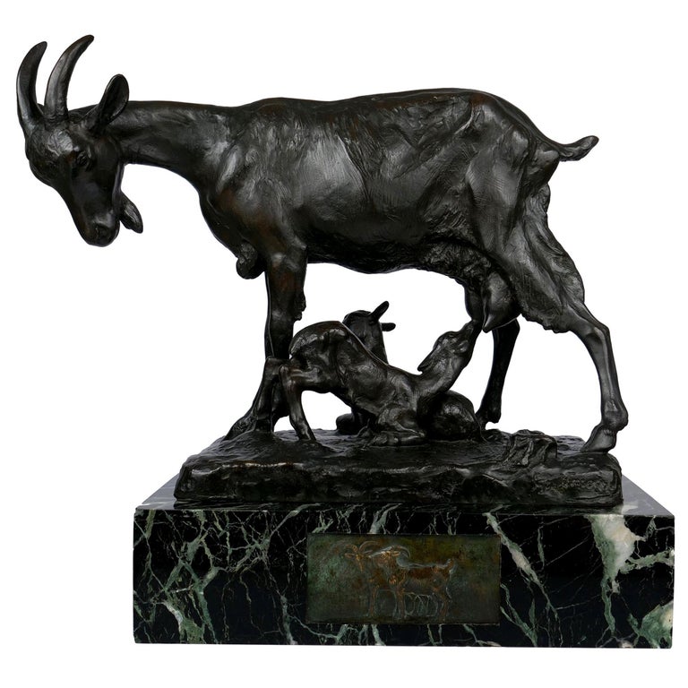 French Art Deco Bronze Sculpture of Goat Family by Georges Vacossin For Sale