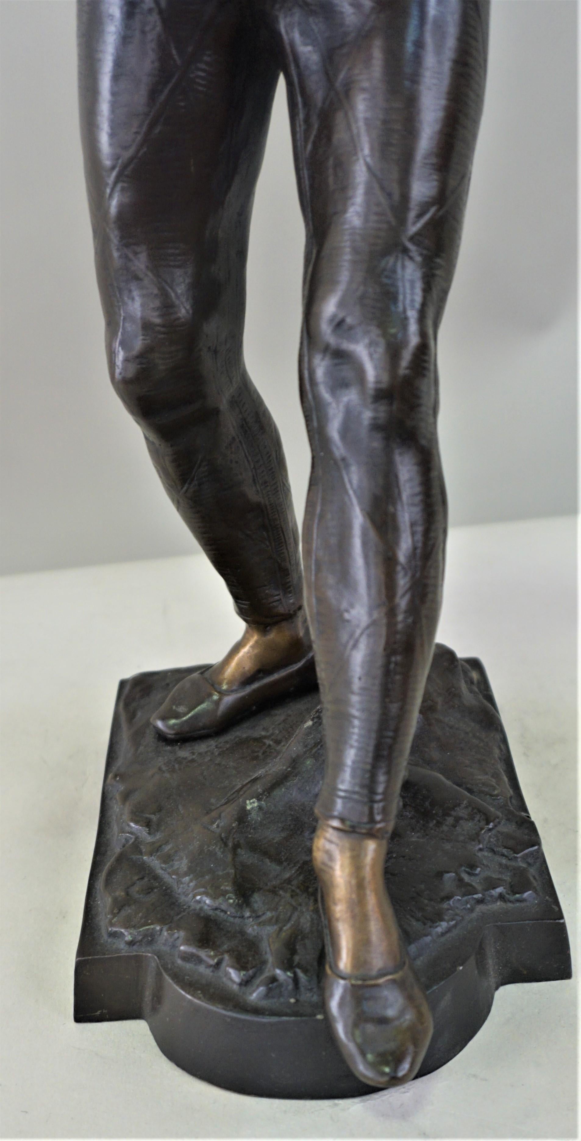 Mid-20th Century French Art Deco Bronze Sculpture of Harlequin For Sale