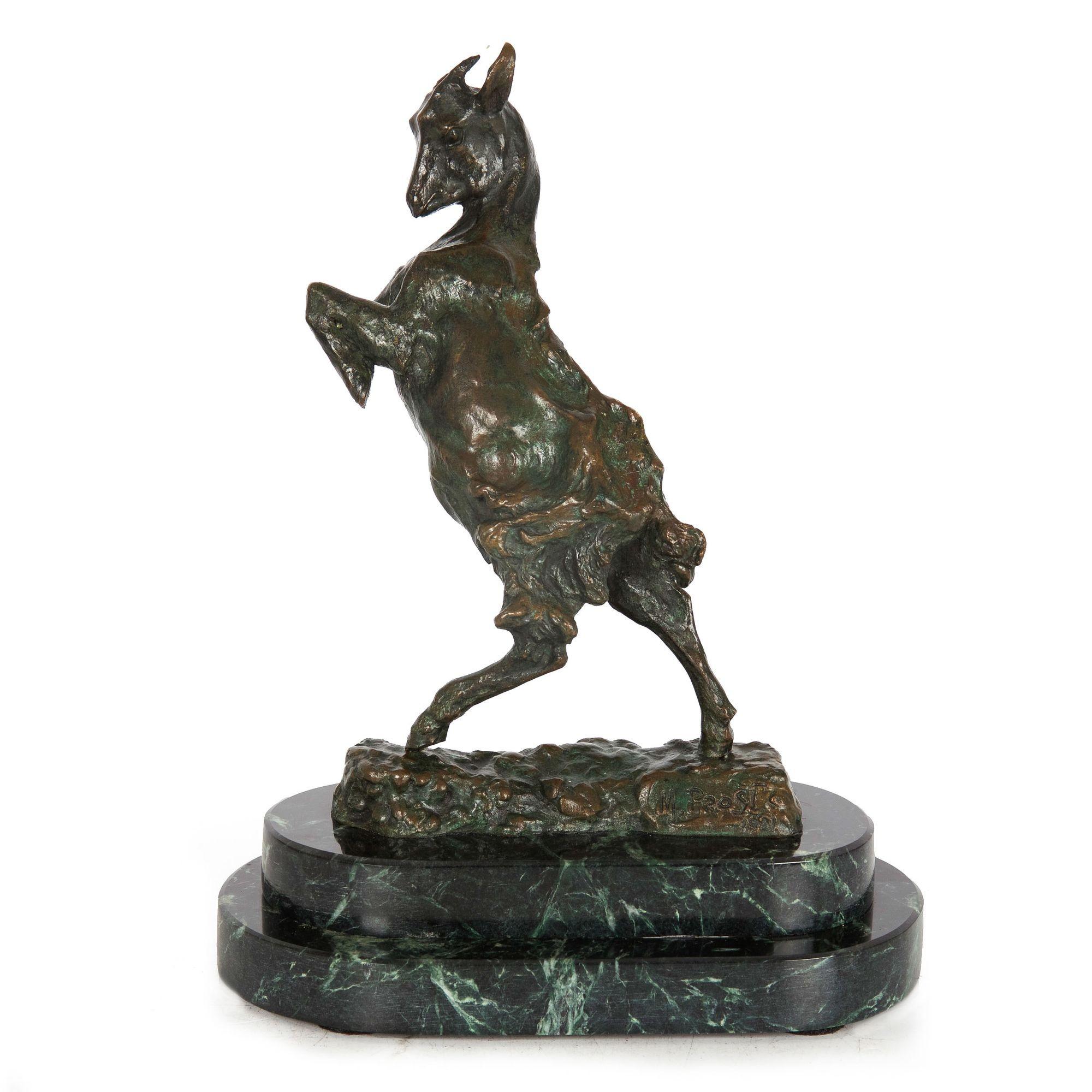 French Art Deco Bronze Sculpture of “Jumping Goat”, Bookend by Maurice Prost In Good Condition In Shippensburg, PA