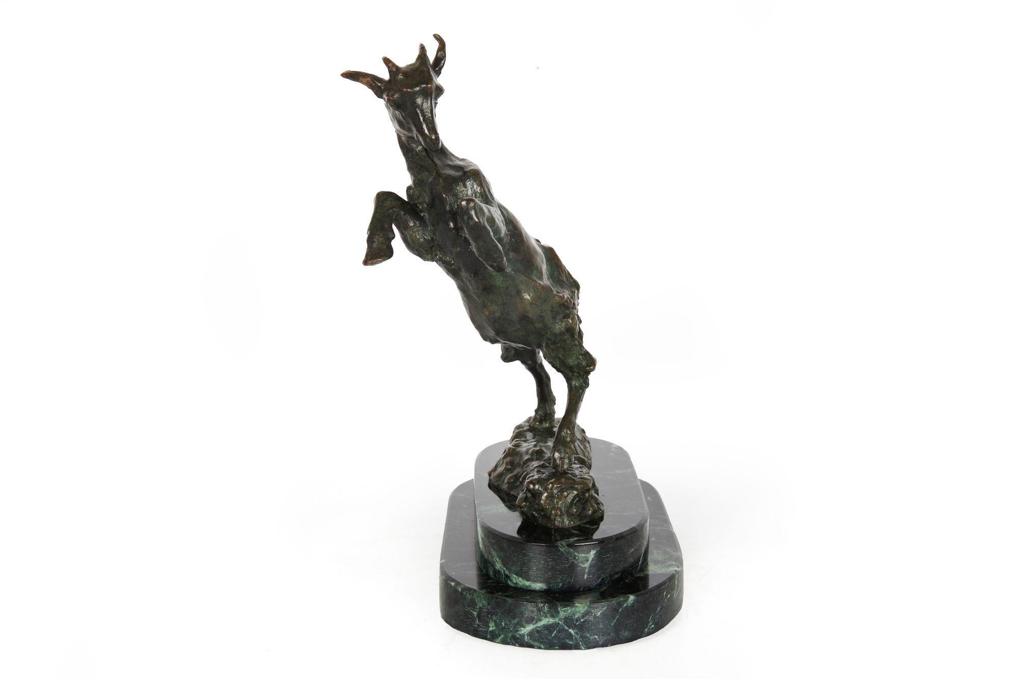 20th Century French Art Deco Bronze Sculpture of “Jumping Goat”, Bookend by Maurice Prost