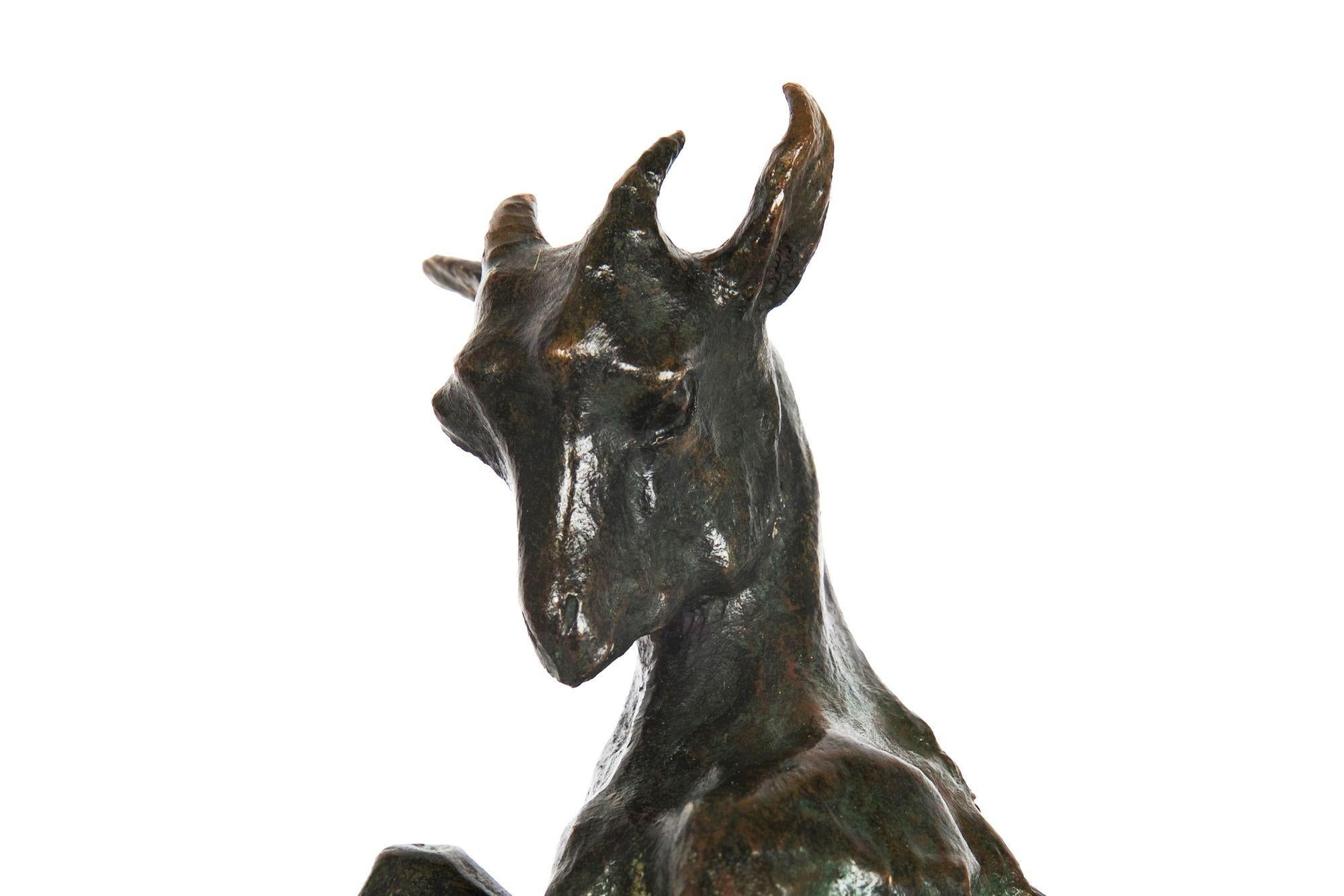 French Art Deco Bronze Sculpture of “Jumping Goat”, Bookend by Maurice Prost 3