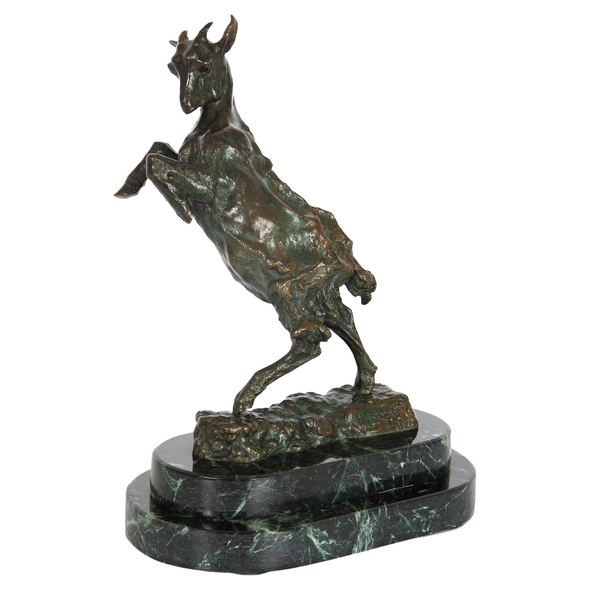 French Art Deco Bronze Sculpture of “Jumping Goat”, Bookend by Maurice Prost