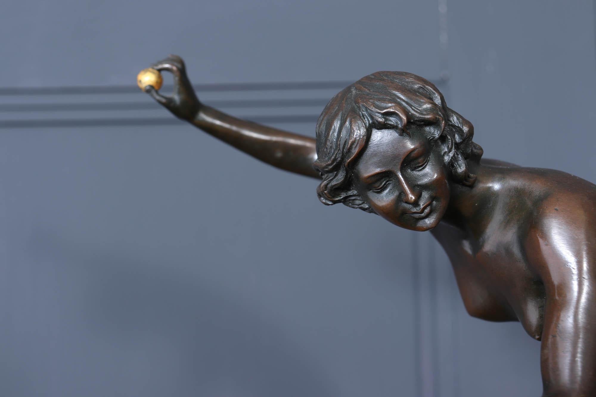 Französische Art-Déco-Bronze-Skulptur des Gauklers (20. Jahrhundert)