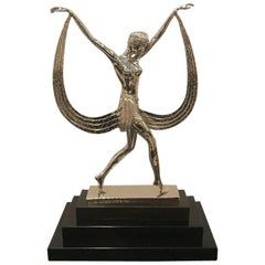 French Art Deco Bronze Sculpture on Black Marble Base Signed by C Mirval