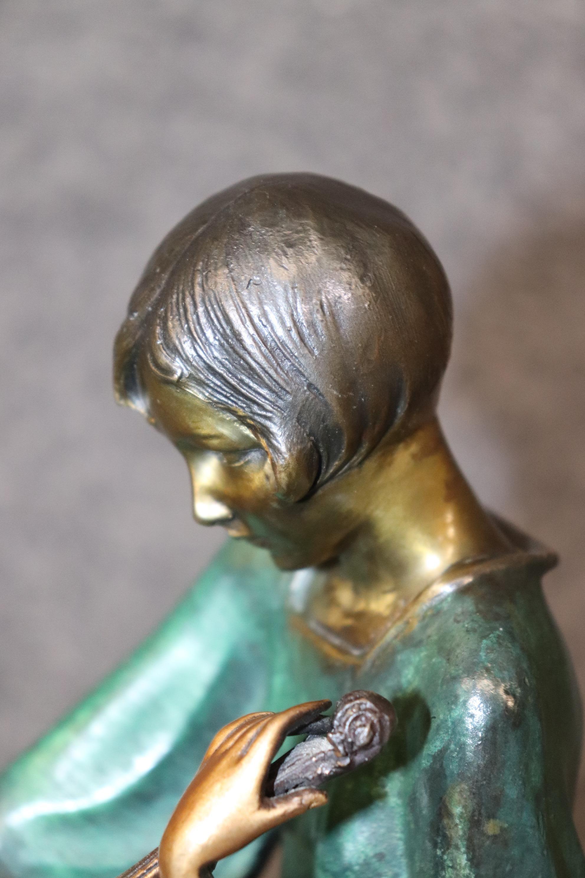French Art Deco Bronze Sculpture on Marble Base of Violinist After Philippe  For Sale 5