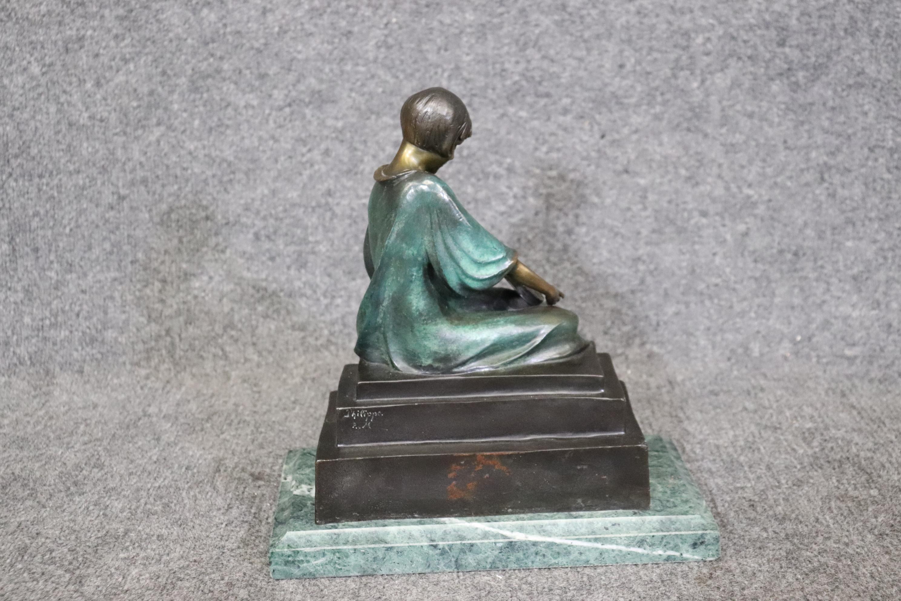 French Art Deco Bronze Sculpture on Marble Base of Violinist After Philippe  In Good Condition For Sale In Swedesboro, NJ