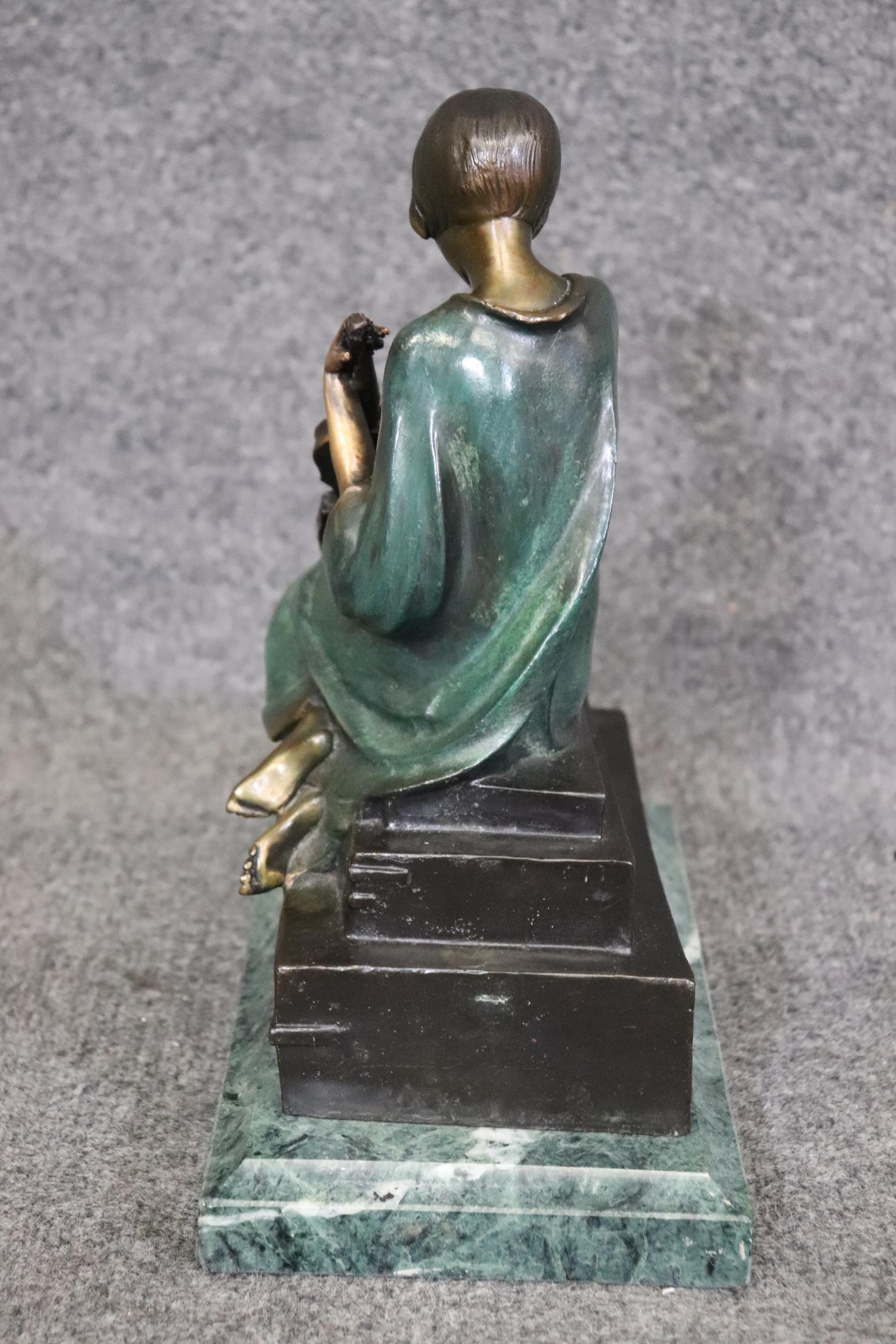20th Century French Art Deco Bronze Sculpture on Marble Base of Violinist After Philippe  For Sale