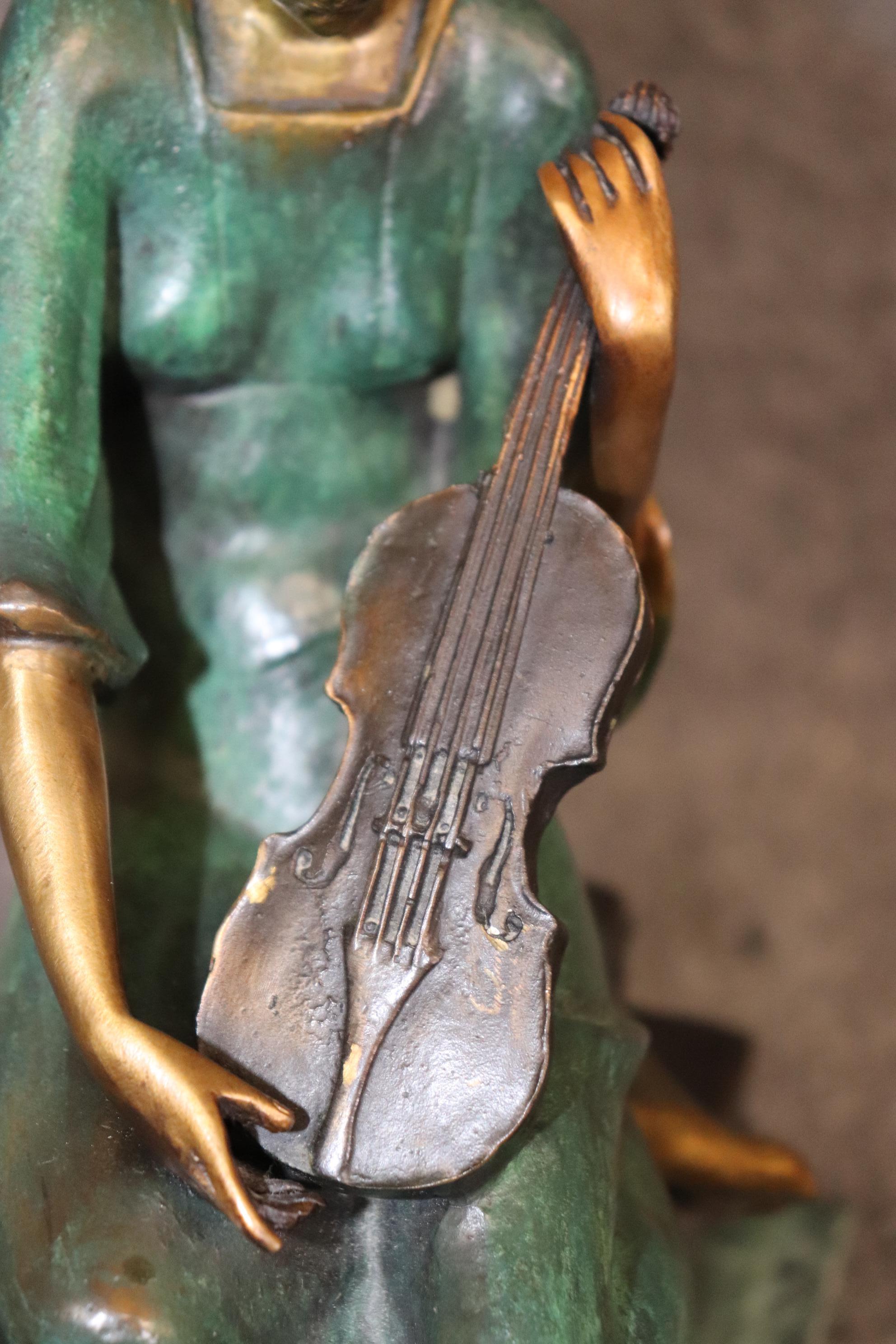 French Art Deco Bronze Sculpture on Marble Base of Violinist After Philippe  For Sale 1