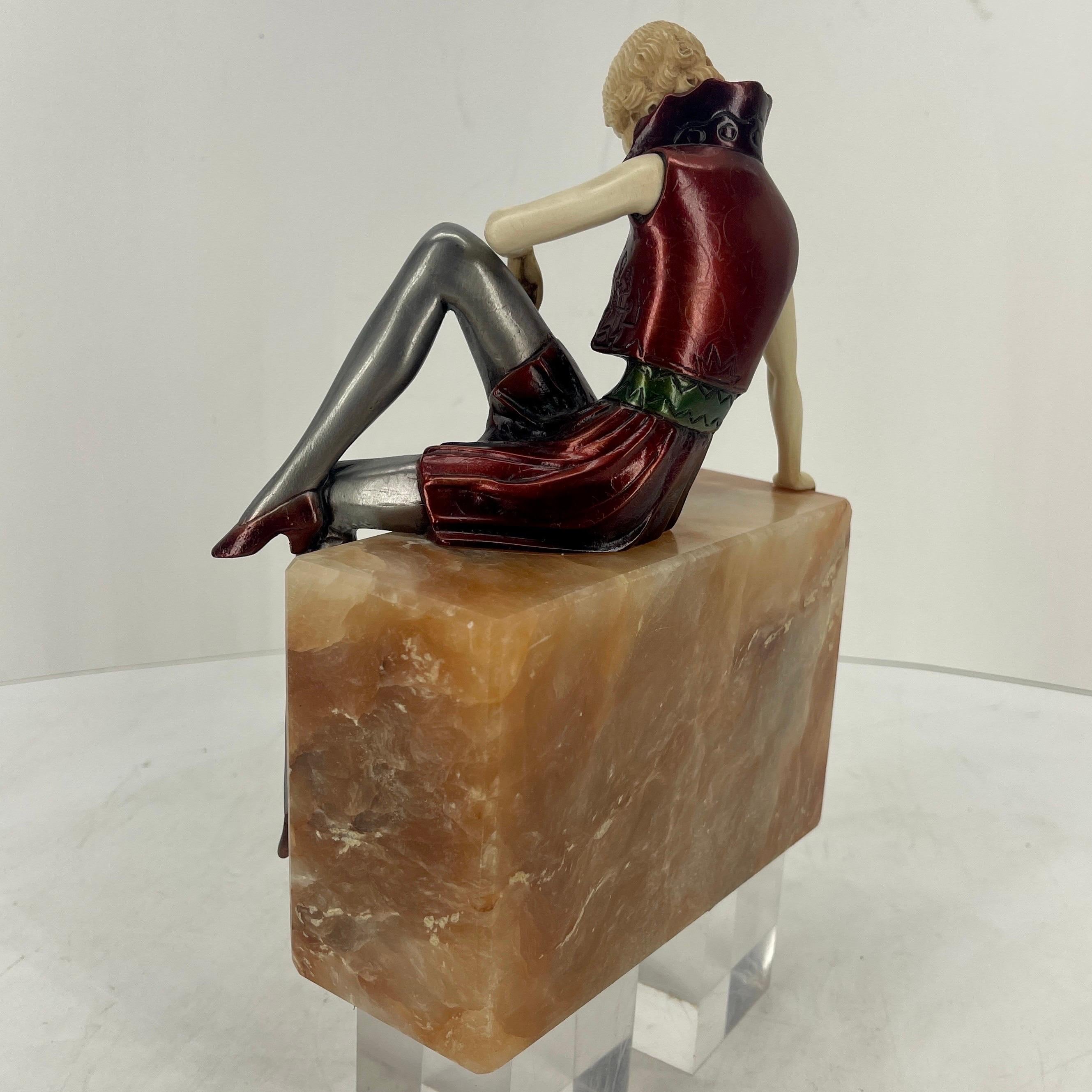 French Art Deco Bronze Sculpture on Rectangular Agate Base, Circa 1925 6