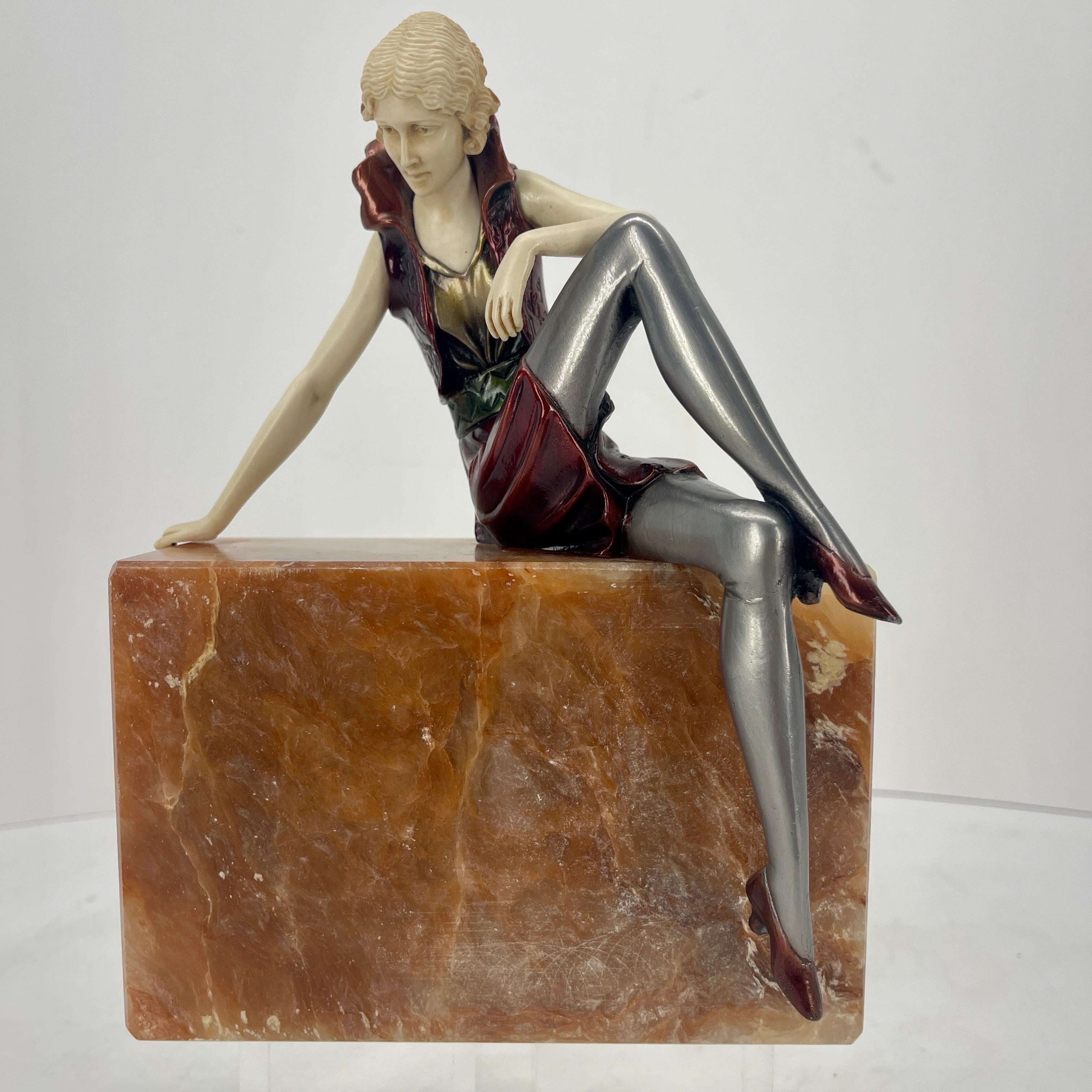 French Art Deco Bronze Sculpture on Rectangular Agate Base, Circa 1925 8