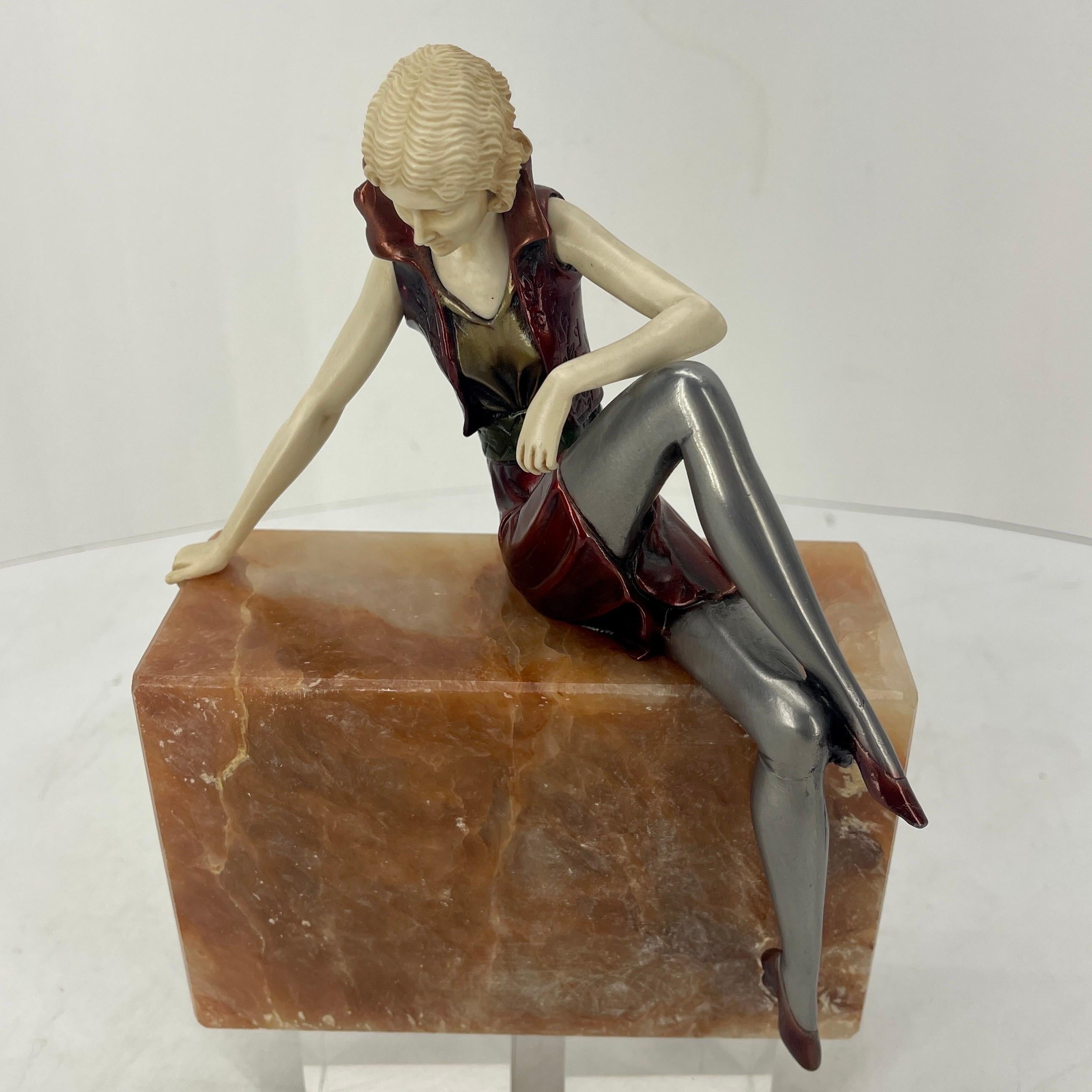 French Art Deco Bronze Sculpture on Rectangular Agate Base, Circa 1925 9