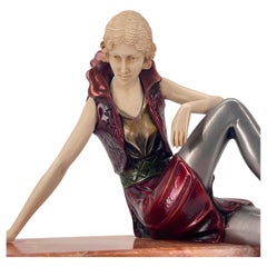 French Art Deco Bronze Sculpture on Rectangular Agate Base, Circa 1925