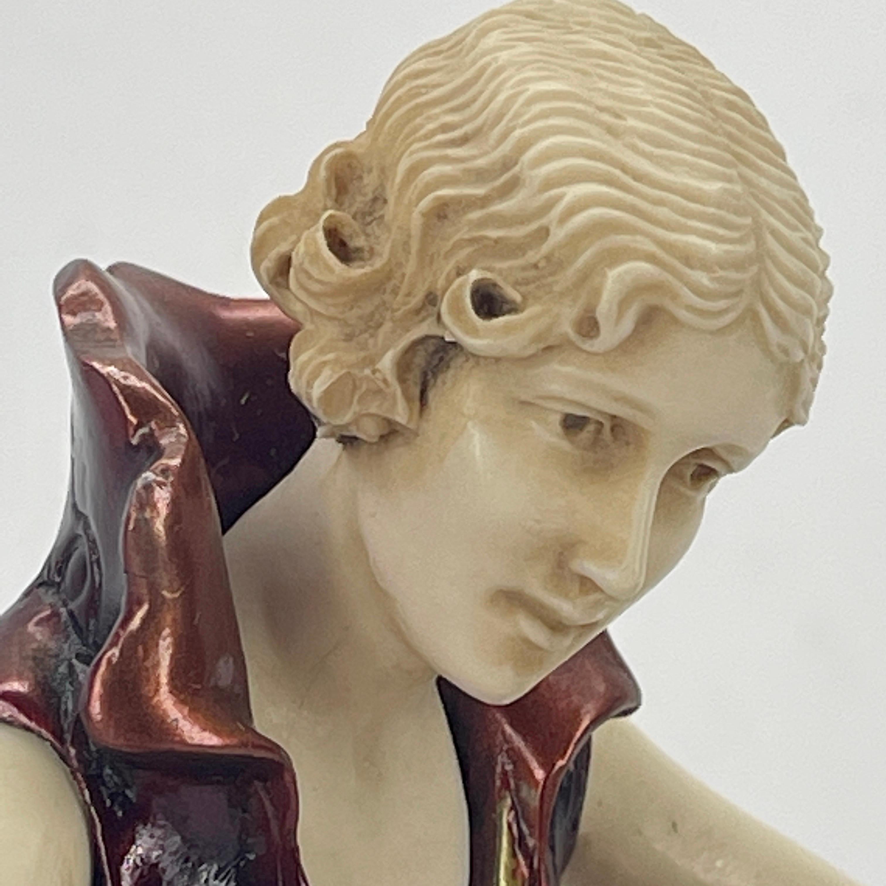 Cold-Painted French Art Deco Bronze Sculpture on Rectangular Agate Base, Circa 1925