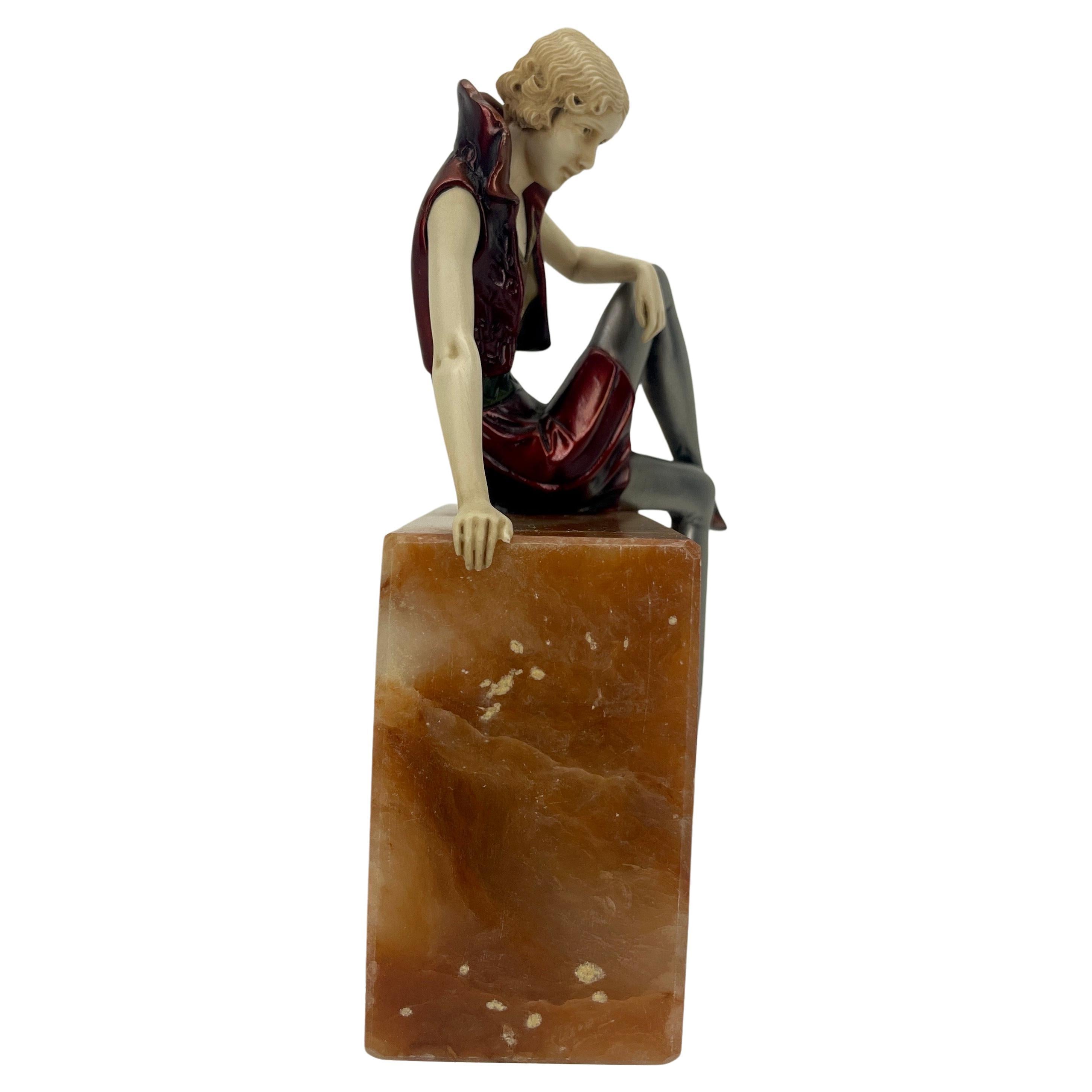 French Art Deco Bronze Sculpture on Rectangular Agate Base, Circa 1925 In Good Condition In Haddonfield, NJ