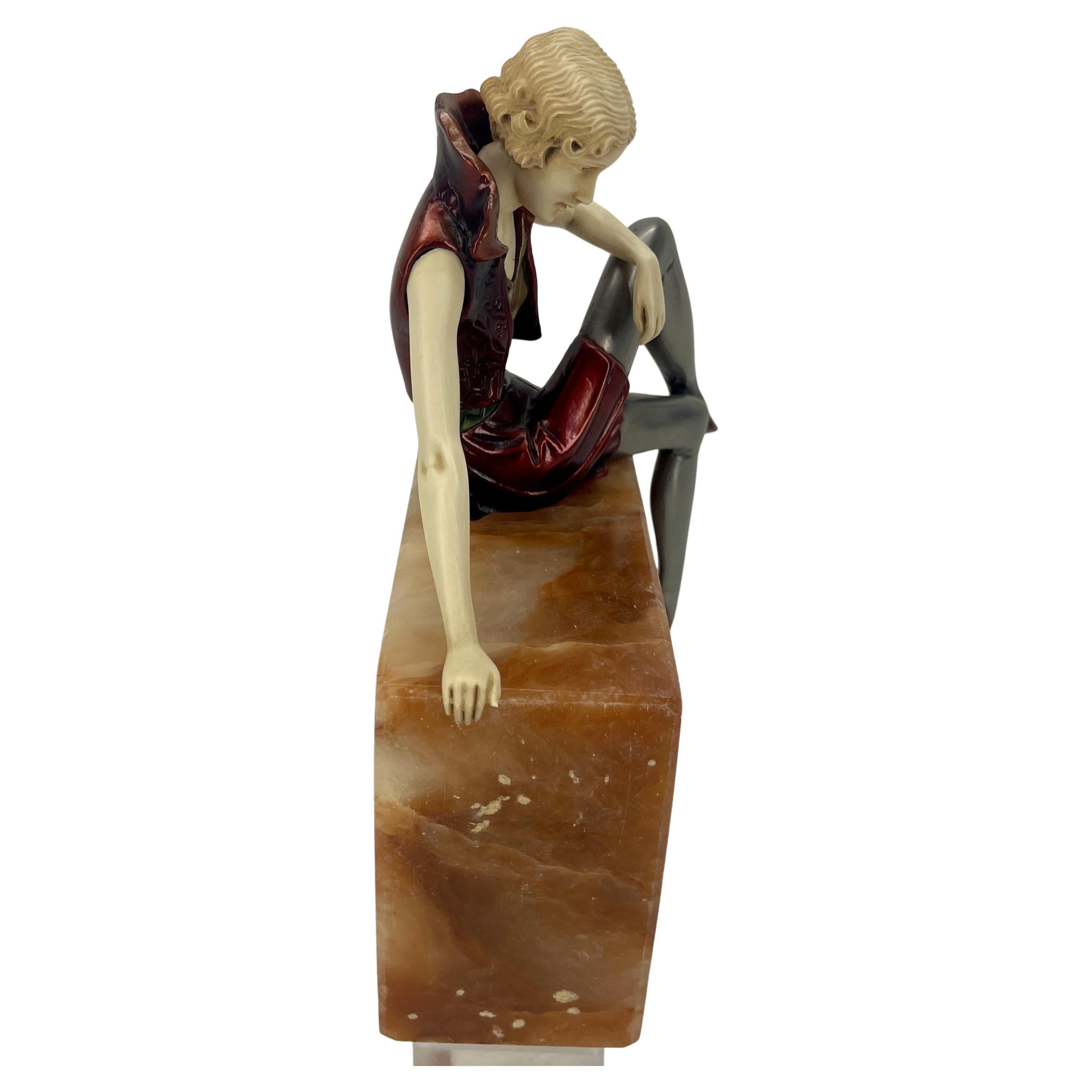 20th Century French Art Deco Bronze Sculpture on Rectangular Agate Base, Circa 1925