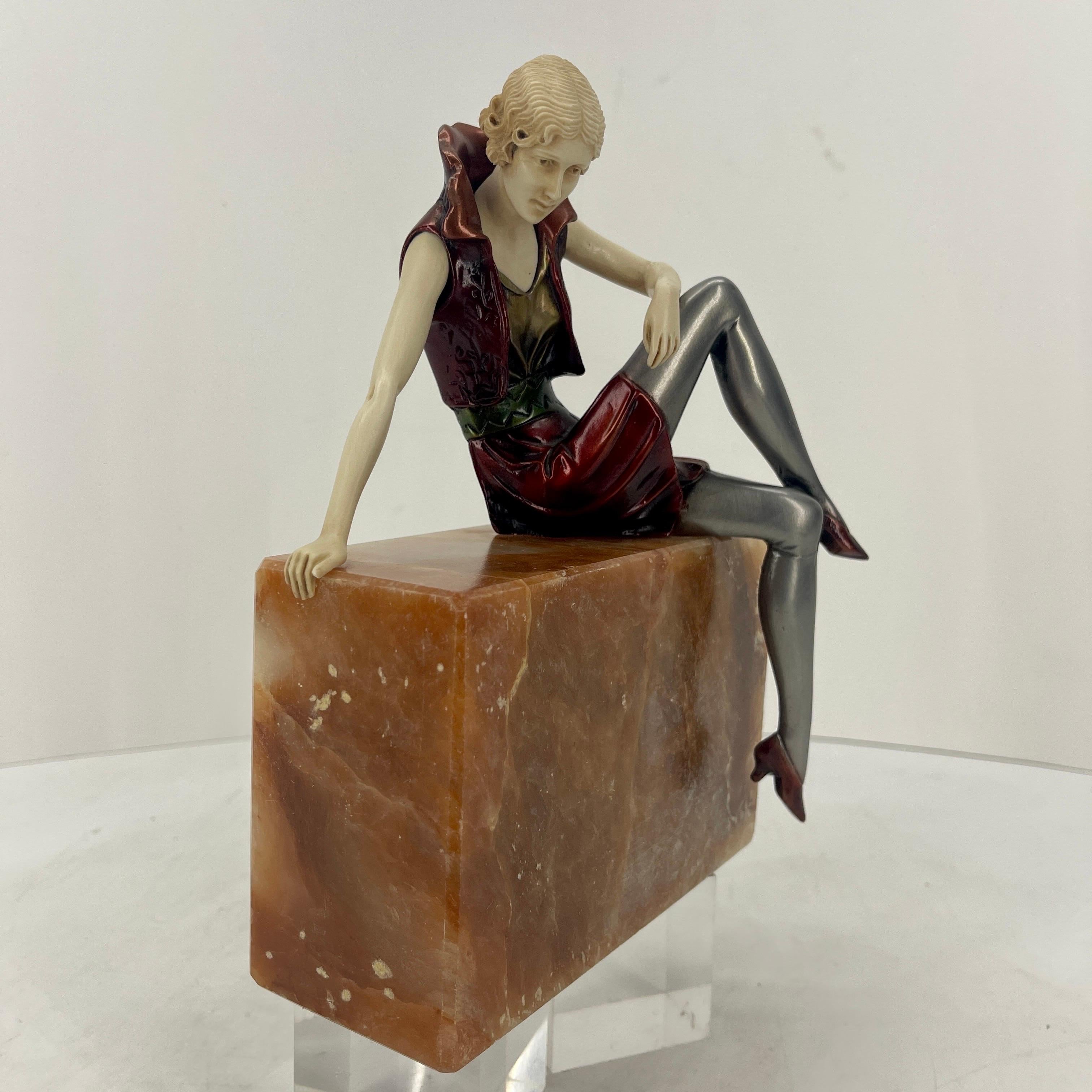 French Art Deco Bronze Sculpture on Rectangular Agate Base, Circa 1925 3