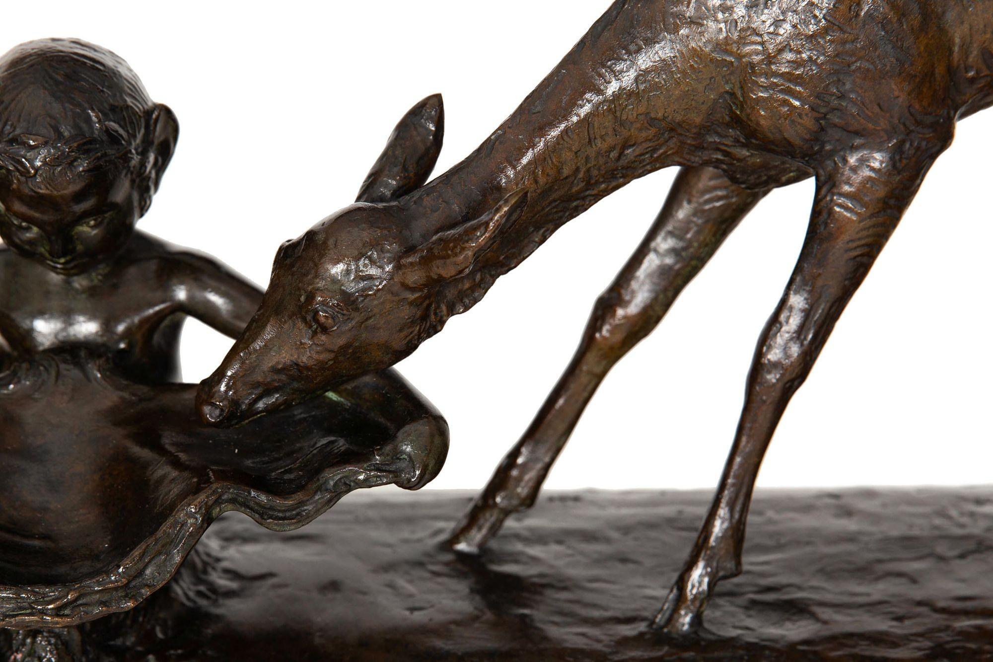 French Art Deco Bronze Sculpture “Satyr with Deer” by Ary Bitter ca. 1930s For Sale 7