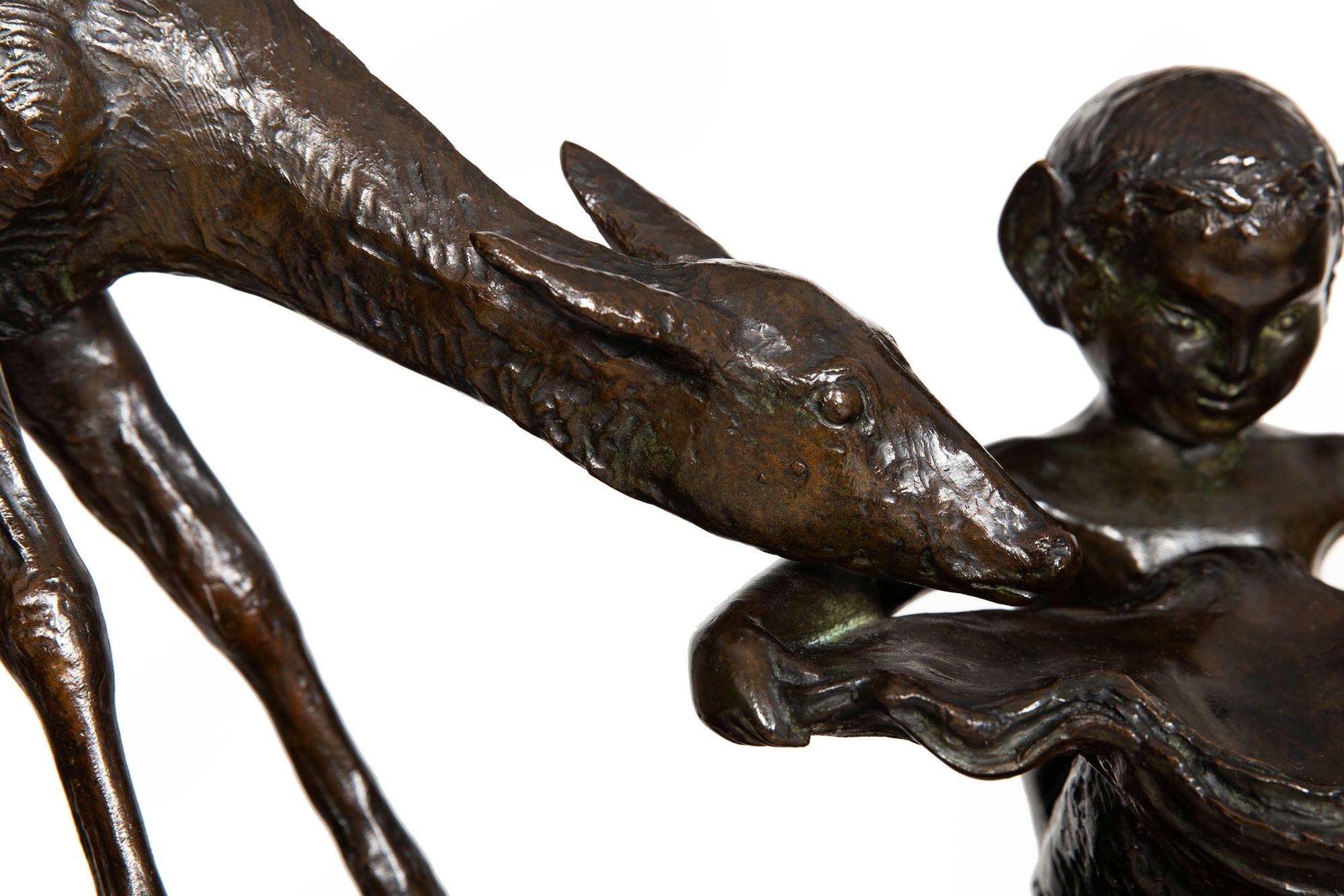 French Art Deco Bronze Sculpture “Satyr with Deer” by Ary Bitter ca. 1930s For Sale 8