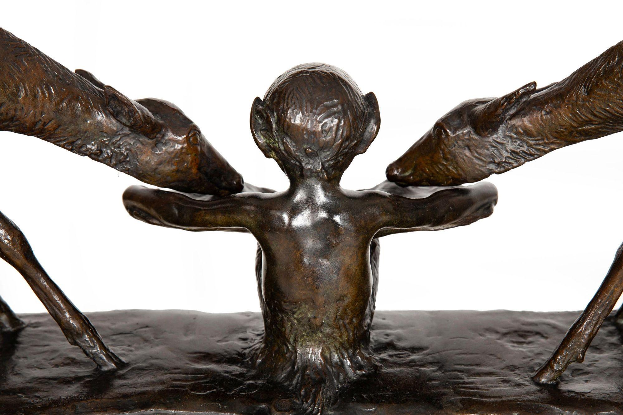 French Art Deco Bronze Sculpture “Satyr with Deer” by Ary Bitter ca. 1930s For Sale 14
