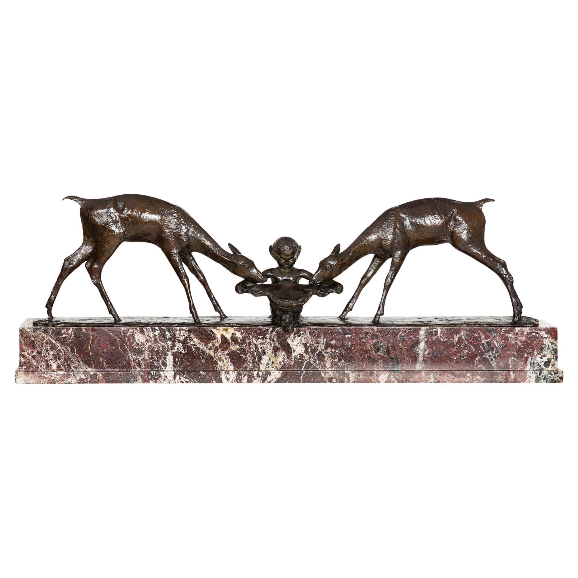 Sculpture française Art Déco Satyre avec cerf par Ary Bitter, vers 1930