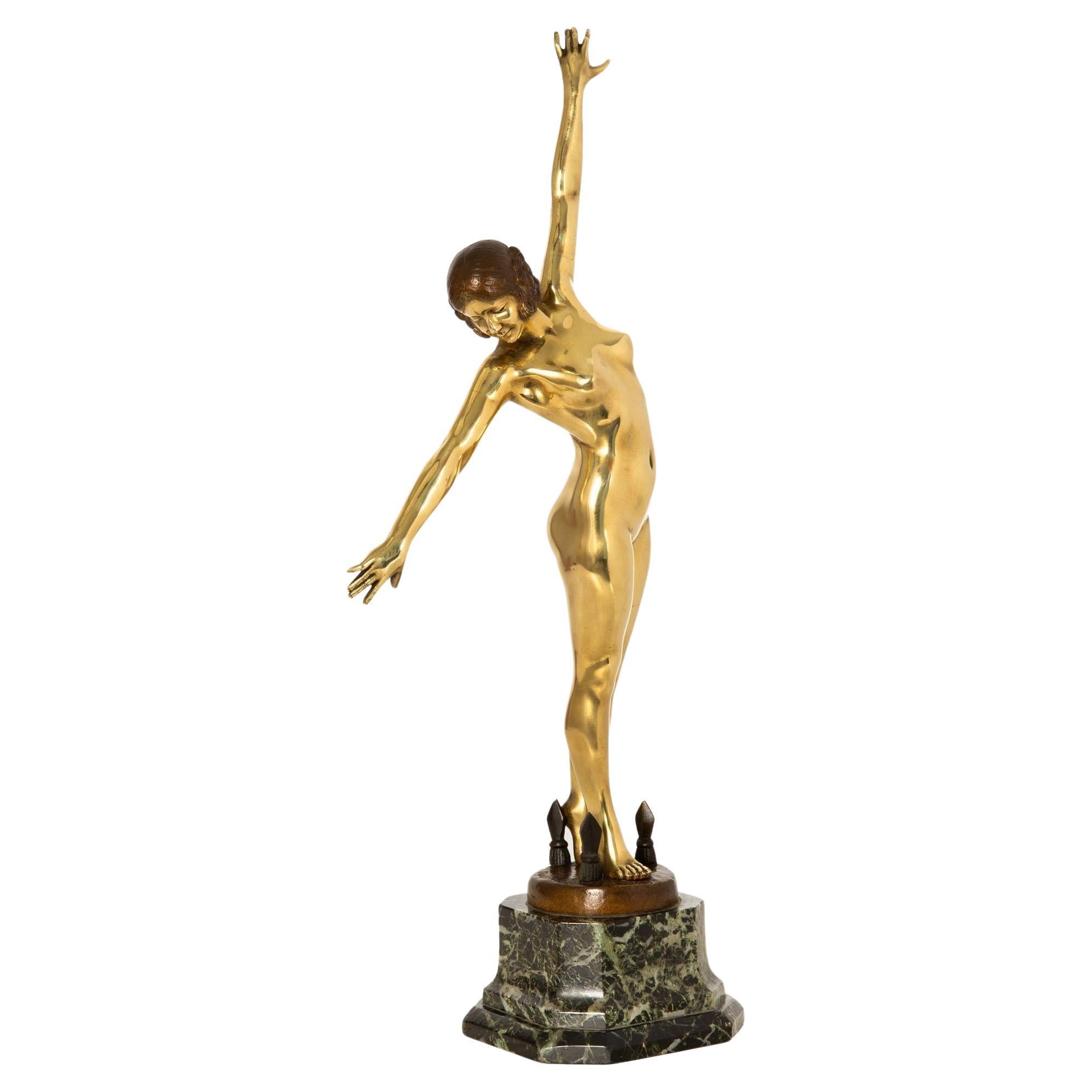 French Art Deco Bronze Sculpture “Sword Dancer” by Ferdinand Ouillon-Carrere For Sale