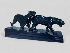 French Art Deco Bronze Sculpture with Black Panthers signed by Irene Rochard