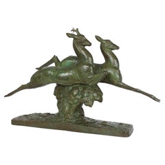 French Art Deco Bronze Sculpture"Leaping Stag & Hind" by André-Vincent Becquerel