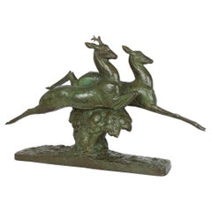 French Art Deco Bronze Sculpture"Leaping Stag & Hind" by André-Vincent Becquerel