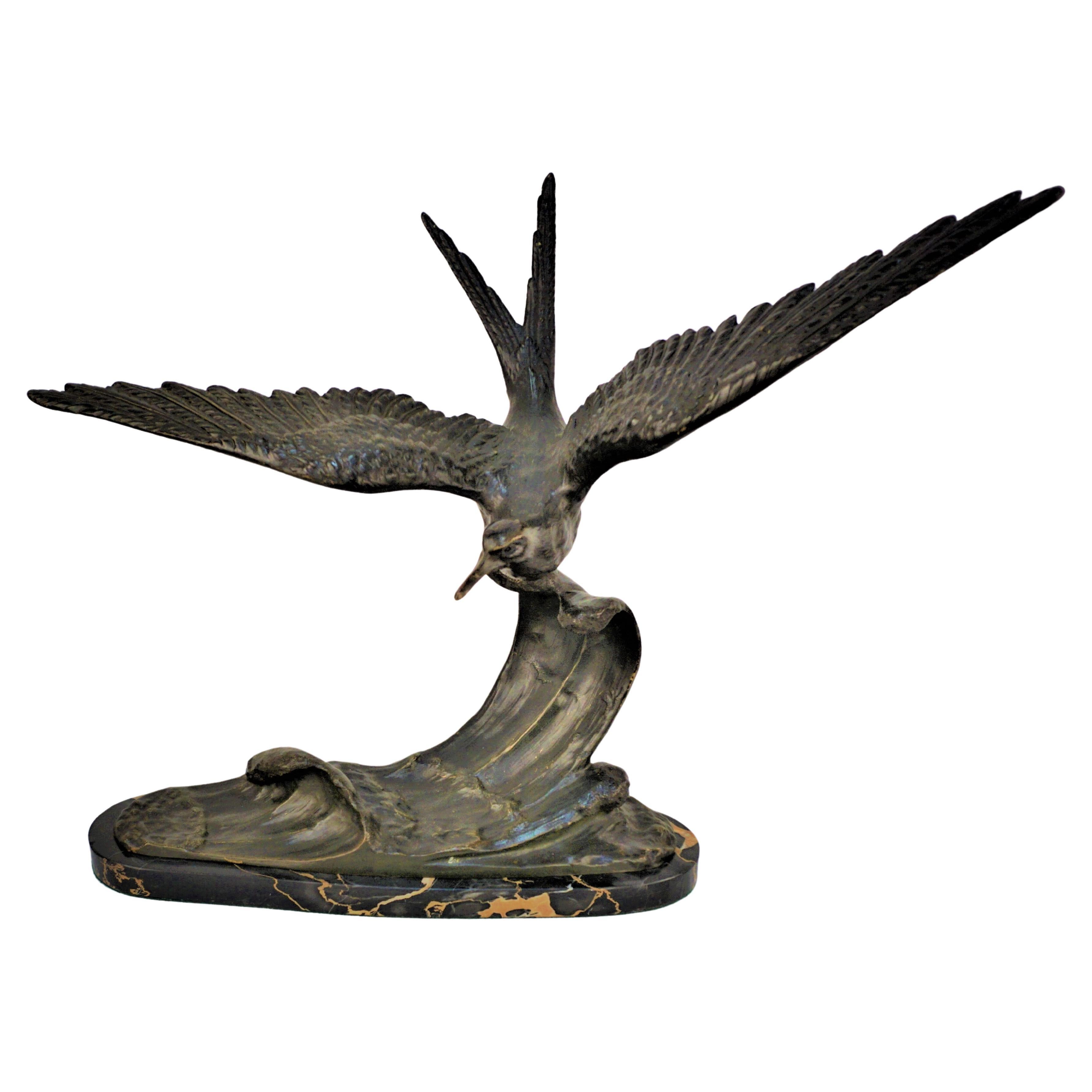 French Art Deco Bronze Seagal in Flying Motion Sculpture For Sale