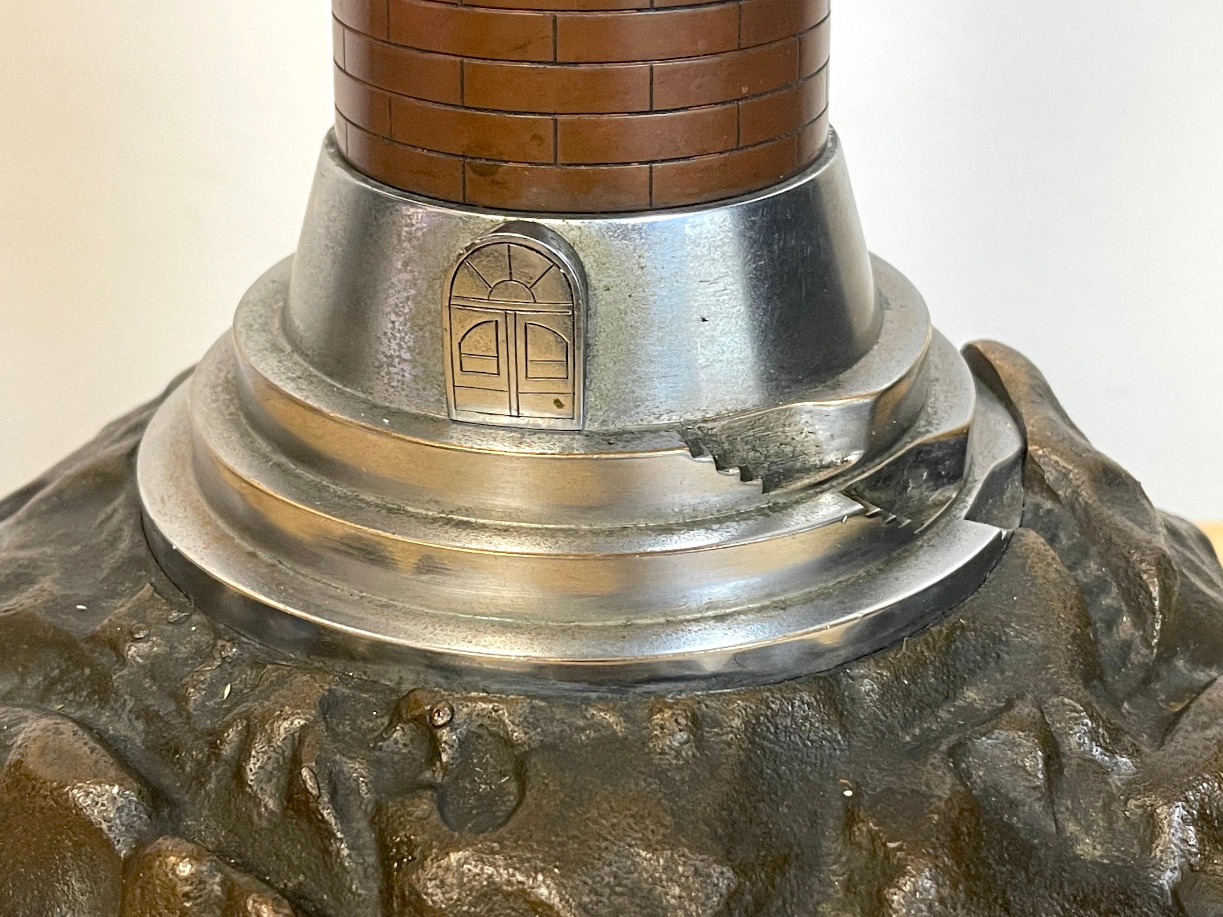 French Art Deco Bronze, Steel, Crystal and Wood Model of a Lighthouse Lamp For Sale 9