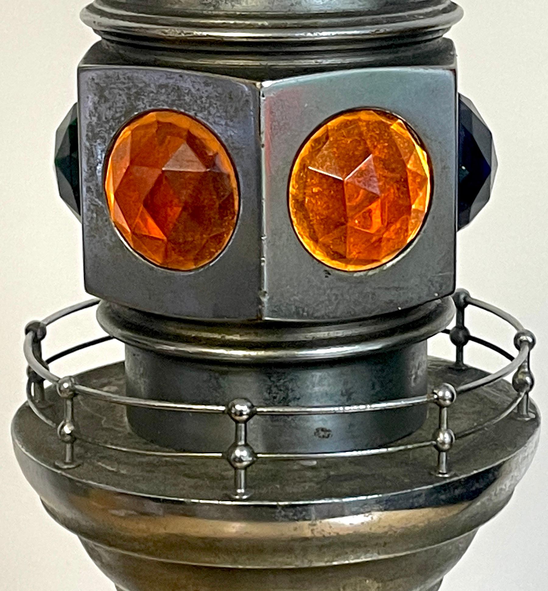 Modell einer Leuchtturmlampe aus Bronze, Stahl, Kristall und Holz im Art déco-Stil im Zustand „Gut“ im Angebot in West Palm Beach, FL