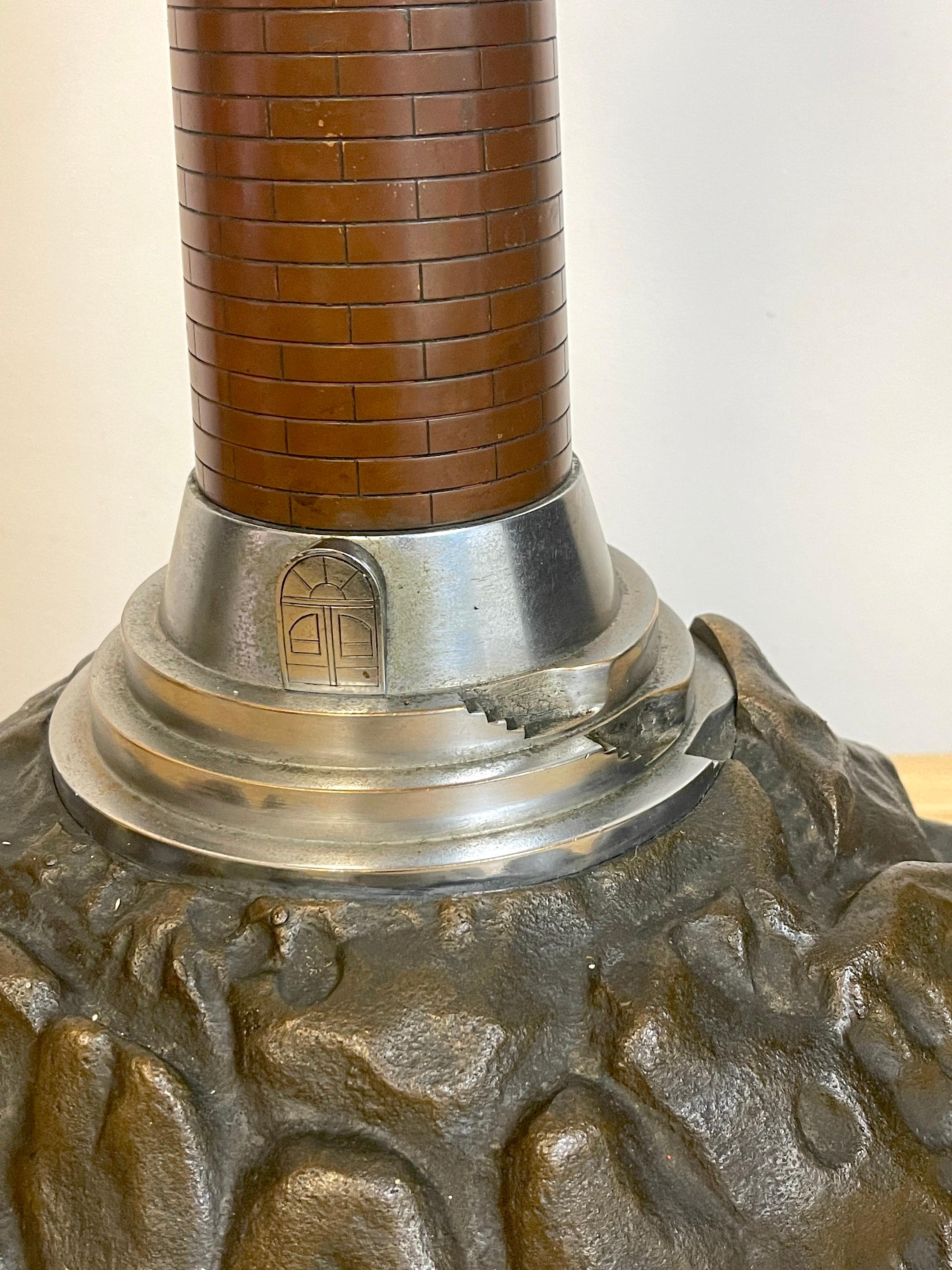 French Art Deco Bronze, Steel, Crystal and Wood Model of a Lighthouse Lamp In Good Condition For Sale In West Palm Beach, FL