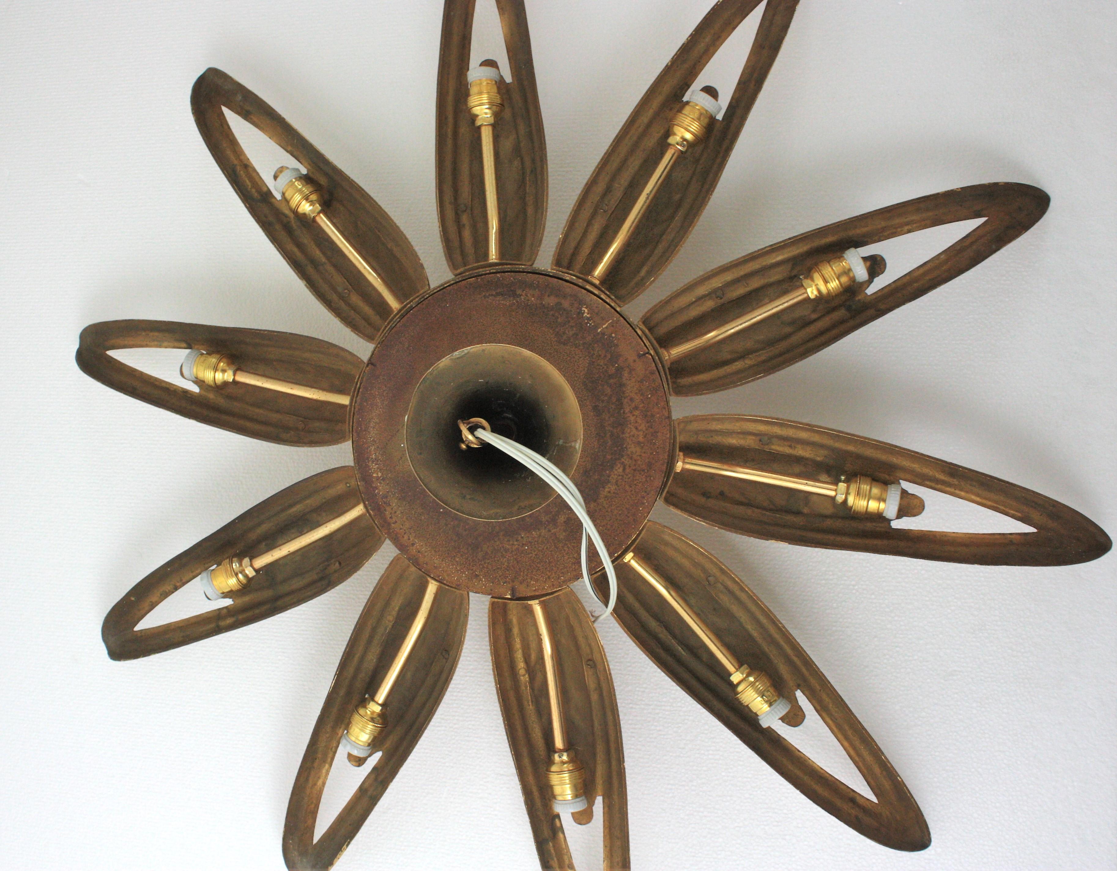 Apparecchio di illuminazione a incasso in bronzo Art Deco francese con fiore a raggiera in vendita 12