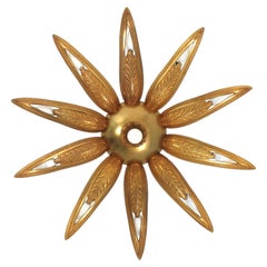 Französische Einbaubeleuchtung aus Bronze mit Sonnenschliff-Blumen im Art déco-Stil